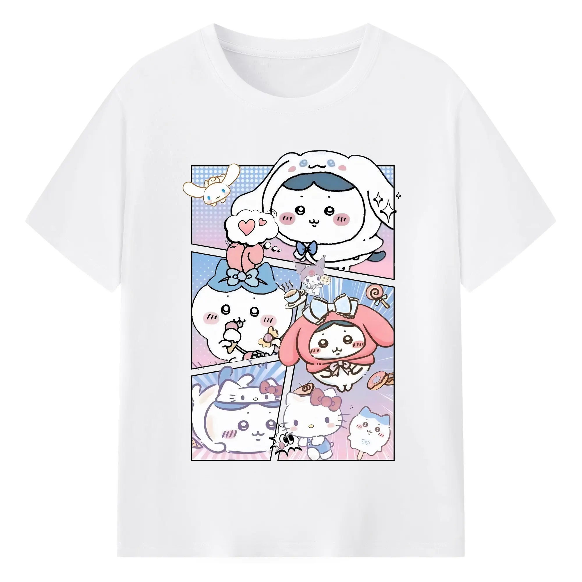 ちい が わ グッズ ハチワレ - 綿100％ 半袖Tシャツ ・ フロントプリント ・ 快適 通気性 ・ 日常使い 散歩 スポーツ用