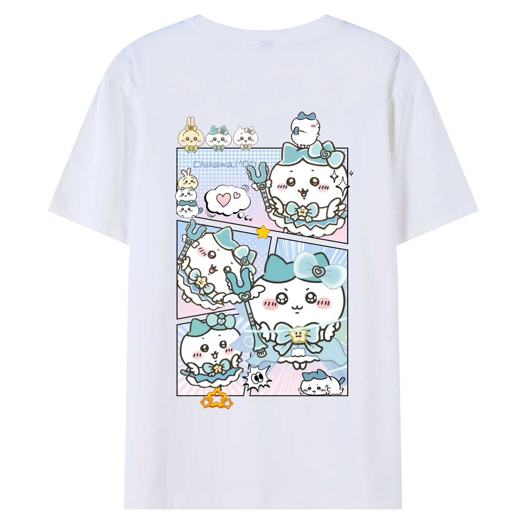 ちい が わ グッズ ハチワレ - 綿100％ 半袖Tシャツ ・ バックプリント ・ 快適 通気性 ・ 日常使い 散歩 スポーツ用