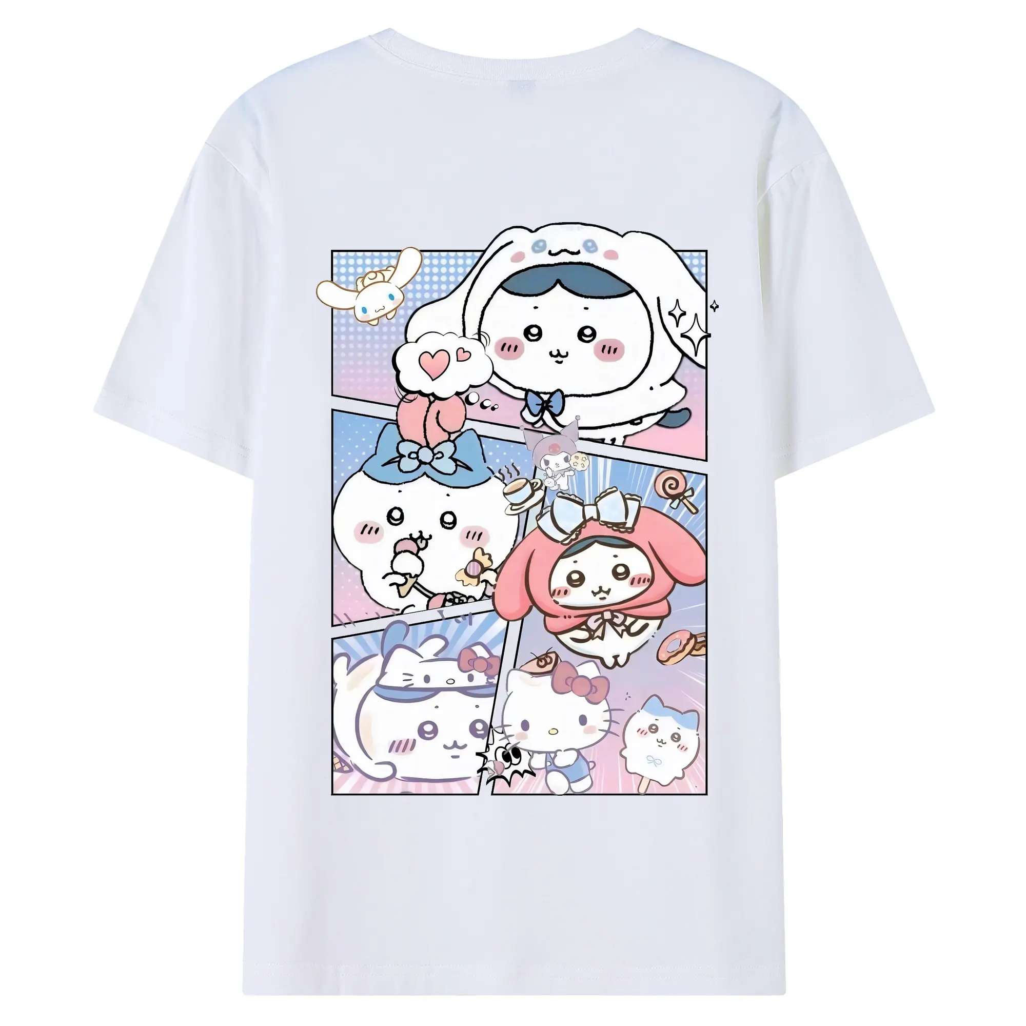 ちい が わ グッズ ハチワレ - 綿100％ 半袖Tシャツ ・ バックプリント ・ 快適 通気性 ・ 日常使い 散歩 スポーツ用