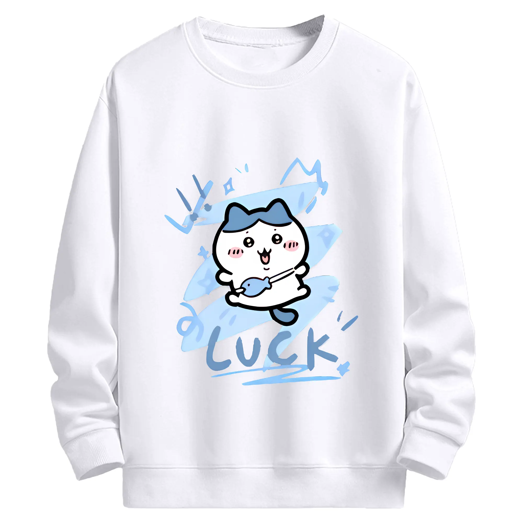 ちい が わ グッズ ハチワレ - 高品質 クルーネック スウェット ・ コットン59％ ポリエステル41％ ・ ユニセックス 長袖 トレーナー ・ カジュアル デイリー スポーツ 散歩用