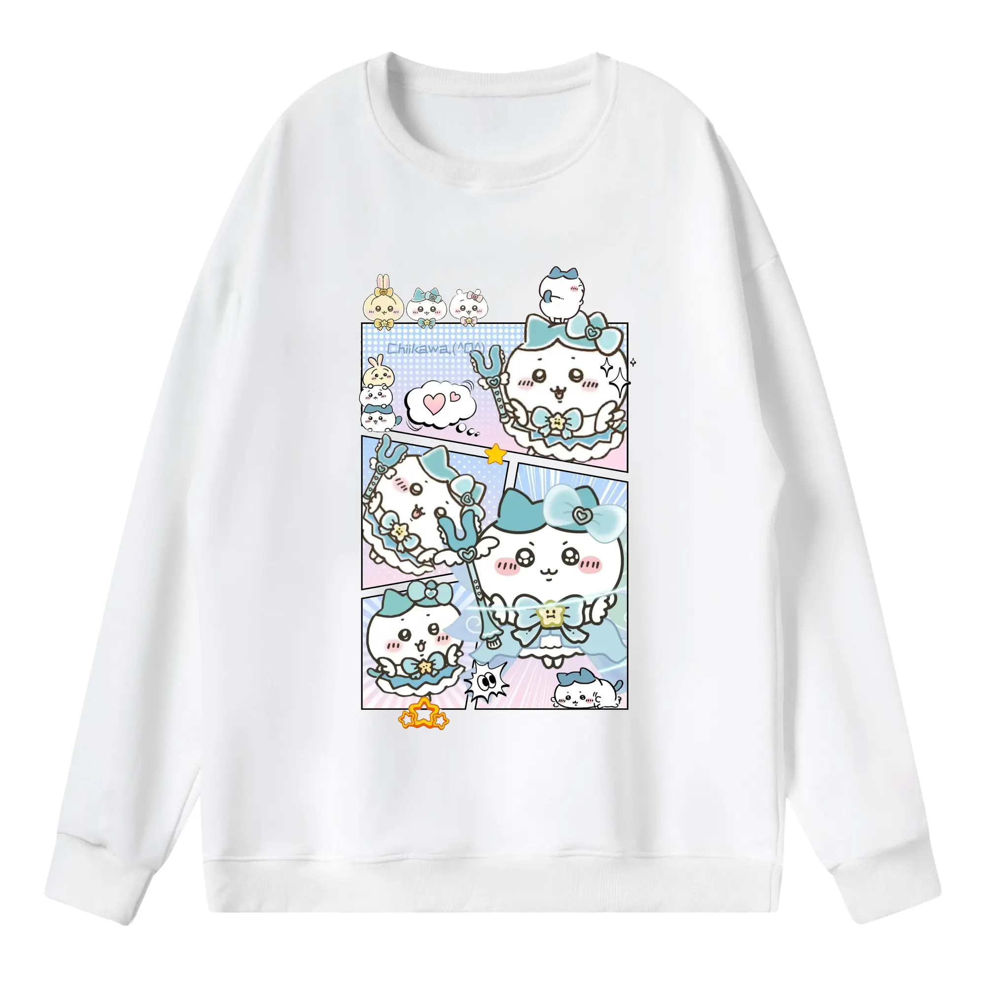 ちい が わ グッズ ハチワレ - 薄手 クルーネック スウェット 裏毛260g · ポリエステル 春秋向け カジュアル 男女兼用 · トレーナー デイリー スポーツ 散歩に最適