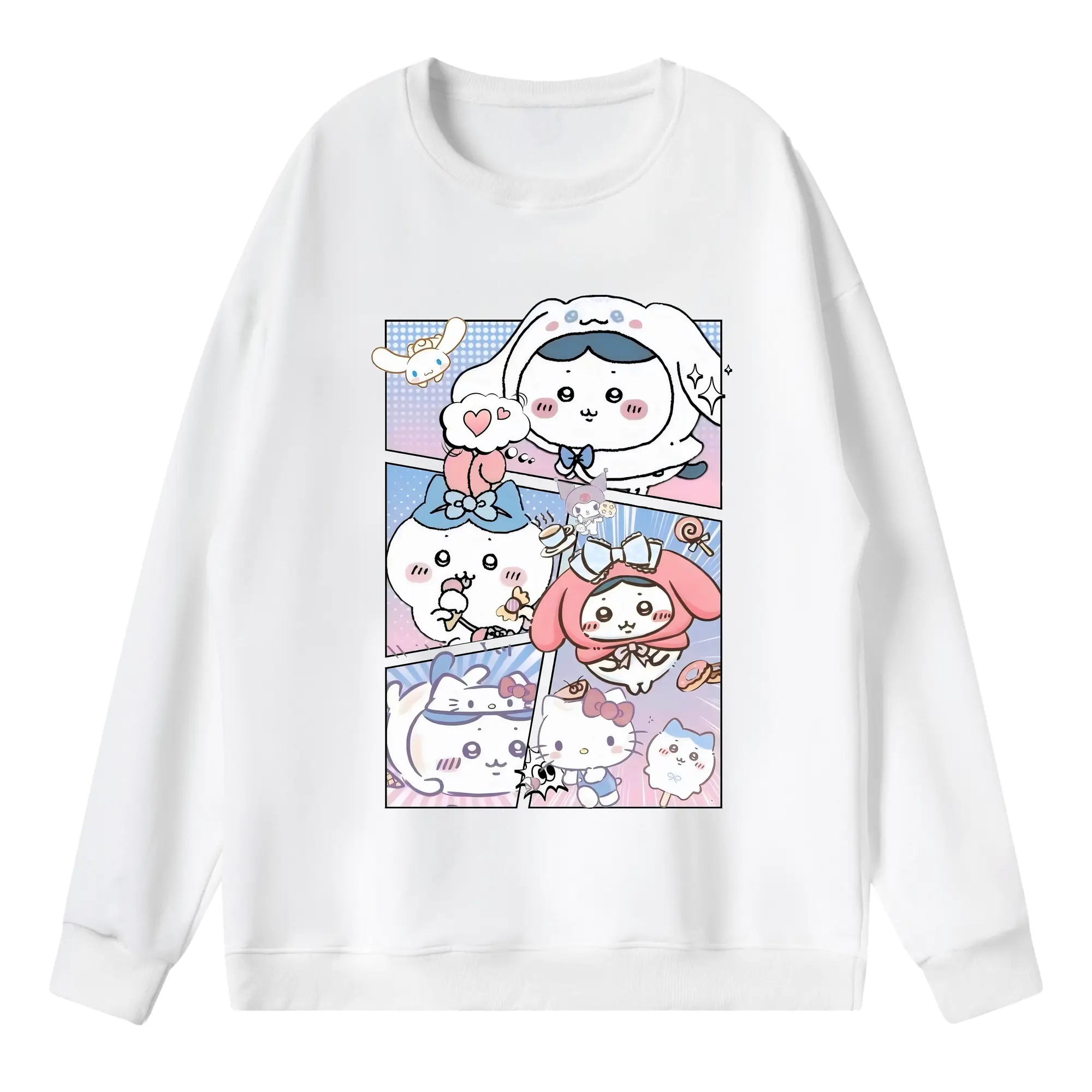 ちい が わ グッズ ハチワレ - 薄手 クルーネック スウェット 裏毛260g · ポリエステル 春秋向け カジュアル 男女兼用 · トレーナー デイリー スポーツ 散歩に最適