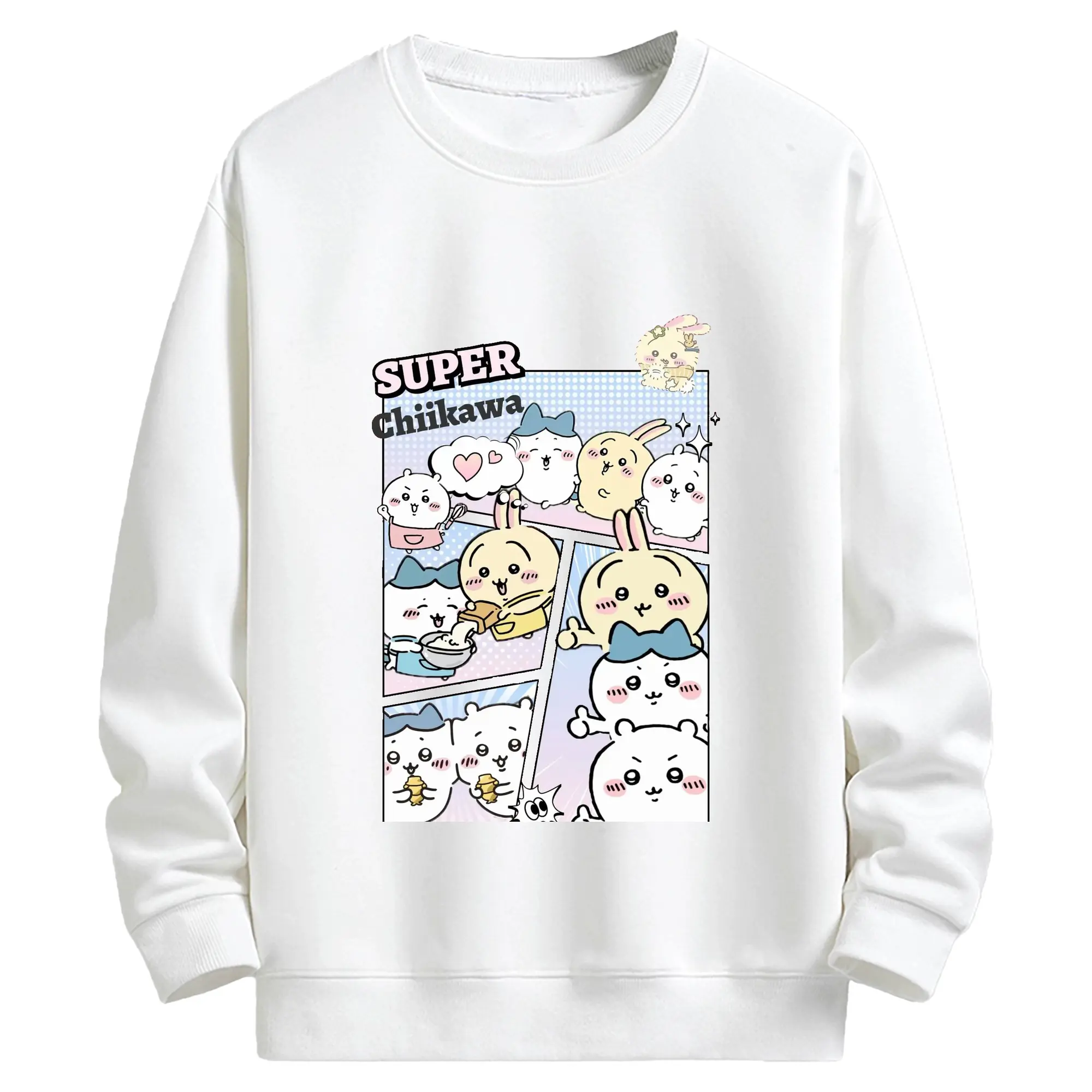 ちい が わ グッズ ハチワレ - キッズ クルーネックスウェットシャツ ・ フロントプリント ・ 綿80％ ポリエステル20％ ・ 快適 通学 スポーツ 日常使い お散歩用