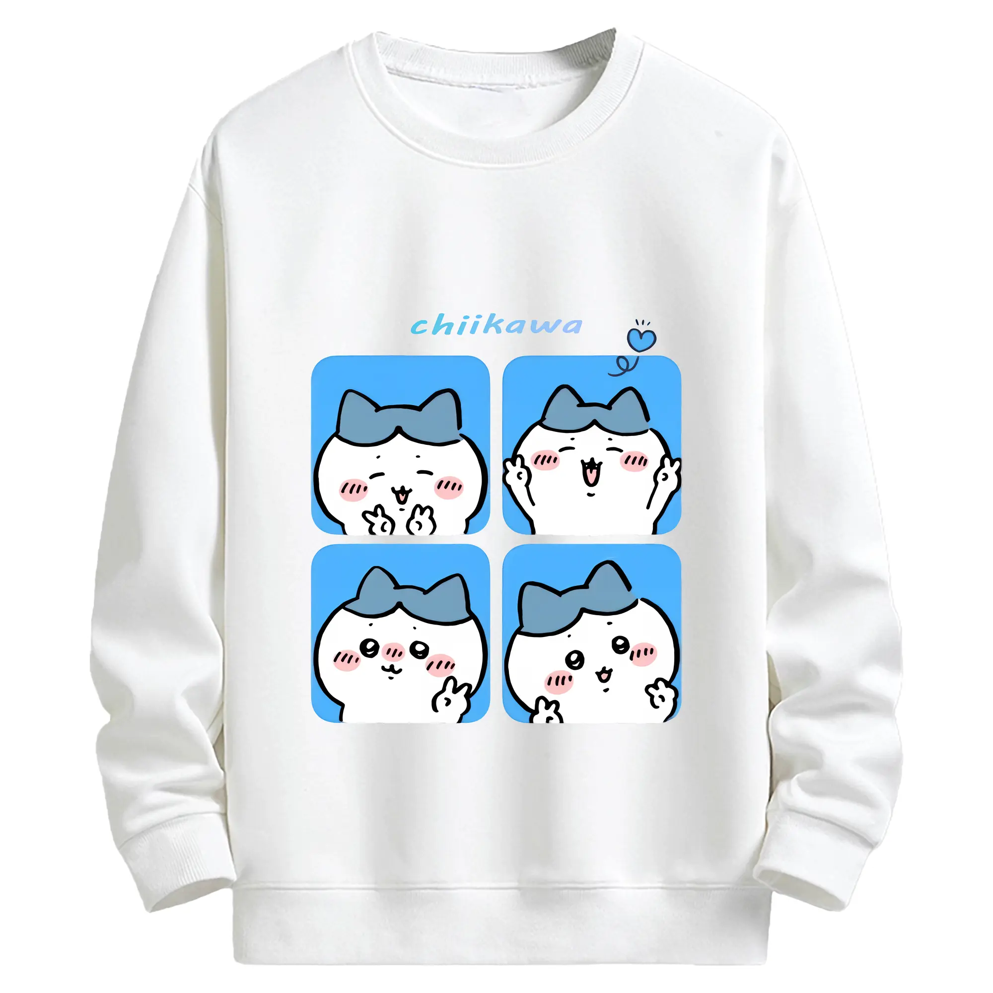 ちい が わ グッズ ハチワレ - キッズ クルーネックスウェットシャツ ・ フロントプリント ・ 綿80％ ポリエステル20％ ・ 快適 通学 スポーツ 日常使い お散歩用