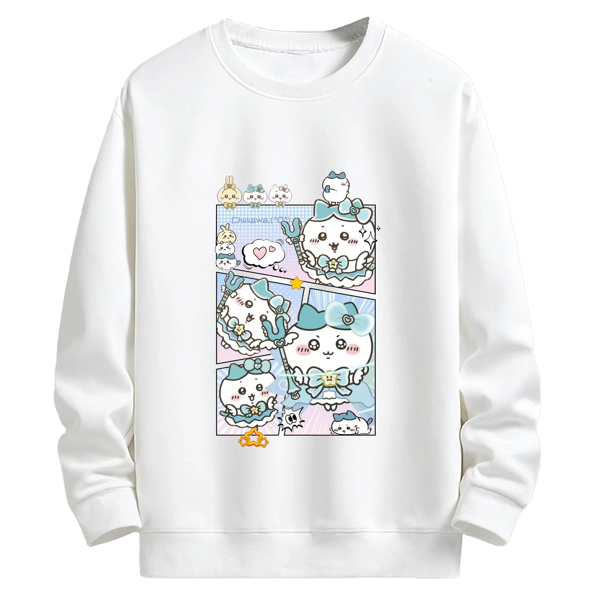 ちい が わ グッズ ハチワレ - キッズ クルーネックスウェットシャツ ・ フロントプリント ・ 綿80％ ポリエステル20％ ・ 快適 通学 スポーツ 日常使い お散歩用