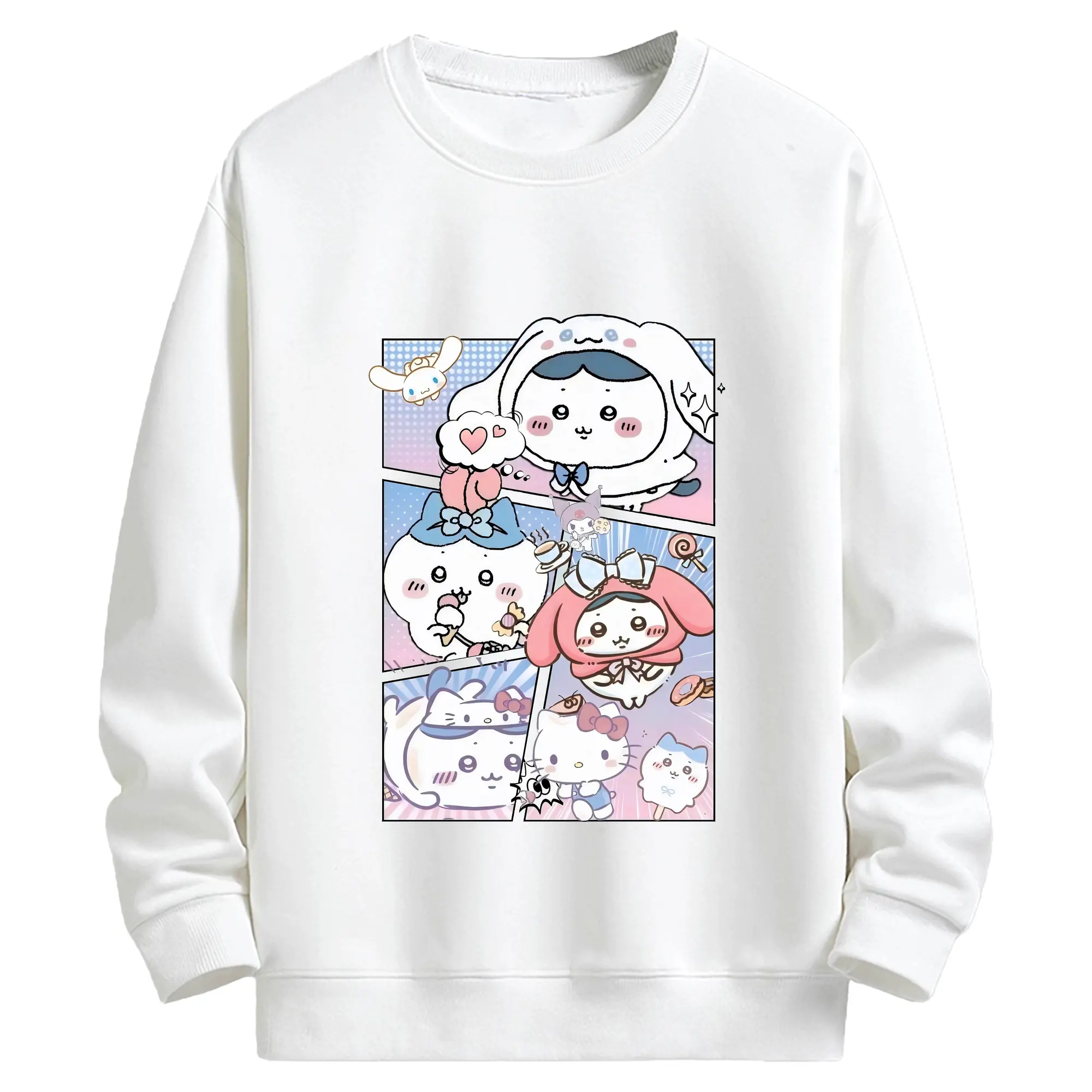 ちい が わ グッズ ハチワレ - キッズ クルーネックスウェットシャツ ・ フロントプリント ・ 綿80％ ポリエステル20％ ・ 快適 通学 スポーツ 日常使い お散歩用