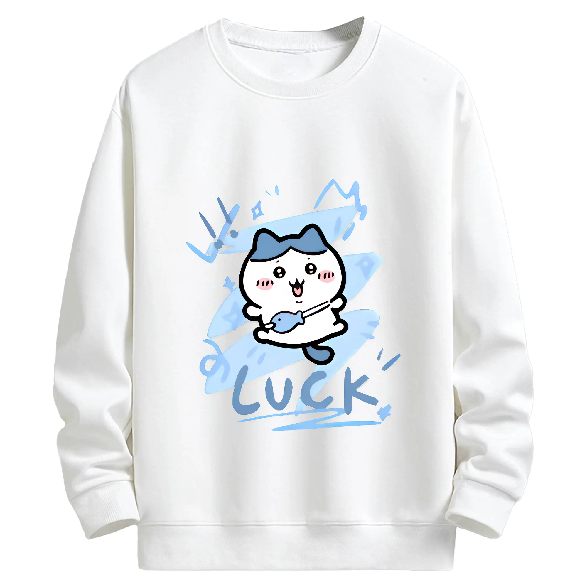 ちい が わ グッズ ハチワレ - キッズ クルーネックスウェットシャツ ・ フロントプリント ・ 綿80％ ポリエステル20％ ・ 快適 通学 スポーツ 日常使い お散歩用