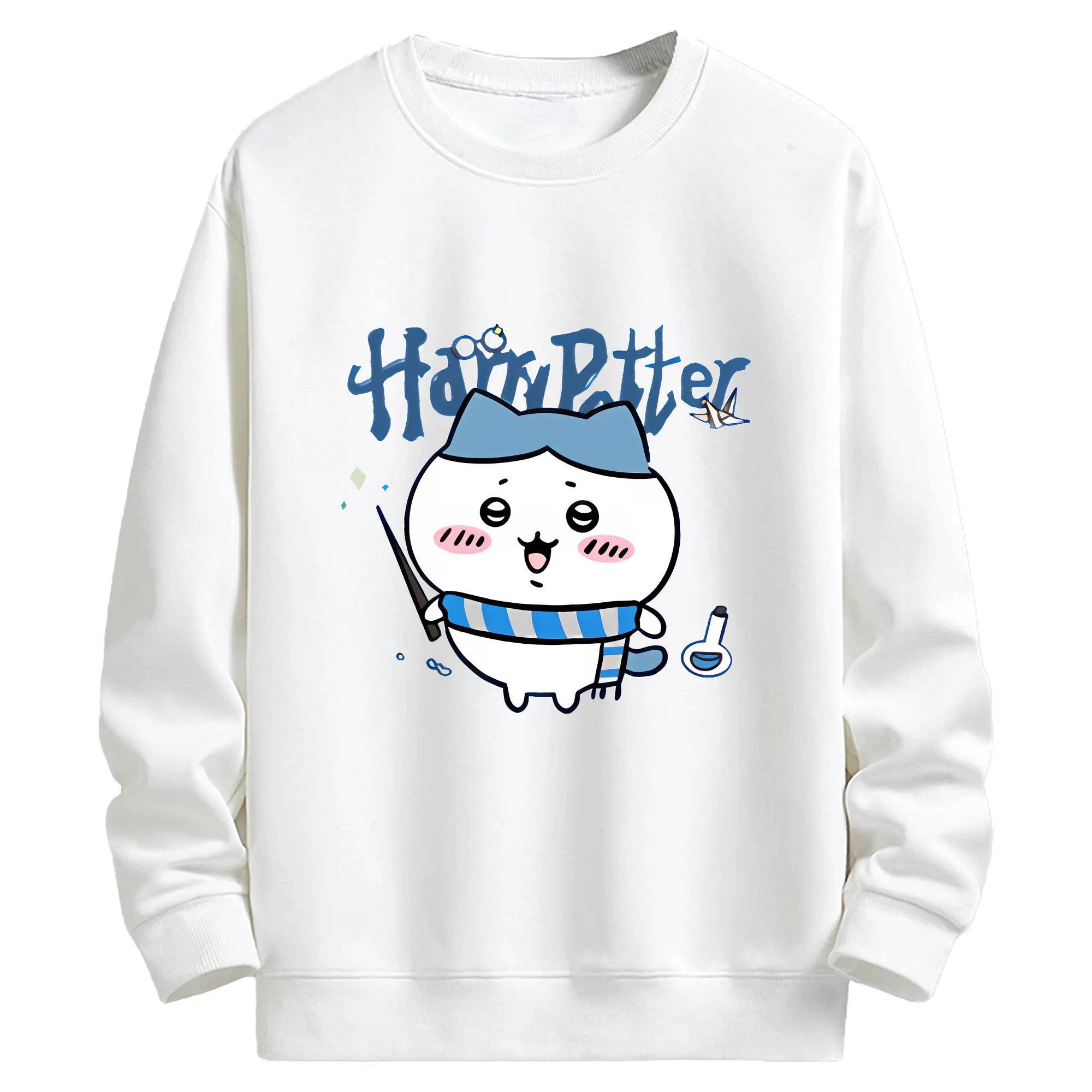 ちい が わ グッズ ハチワレ - キッズ クルーネックスウェットシャツ ・ フロントプリント ・ 綿80％ ポリエステル20％ ・ 快適 通学 スポーツ 日常使い お散歩用