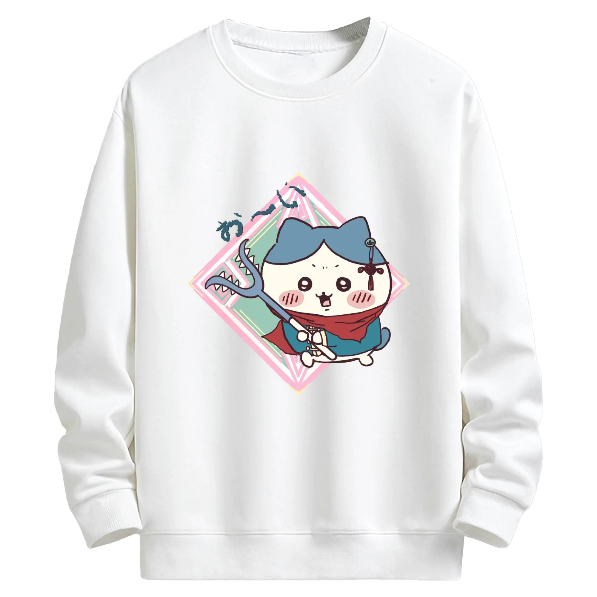 ちい が わ グッズ ハチワレ - キッズ クルーネックスウェットシャツ ・ フロントプリント ・ 綿80％ ポリエステル20％ ・ 快適 通学 スポーツ 日常使い お散歩用