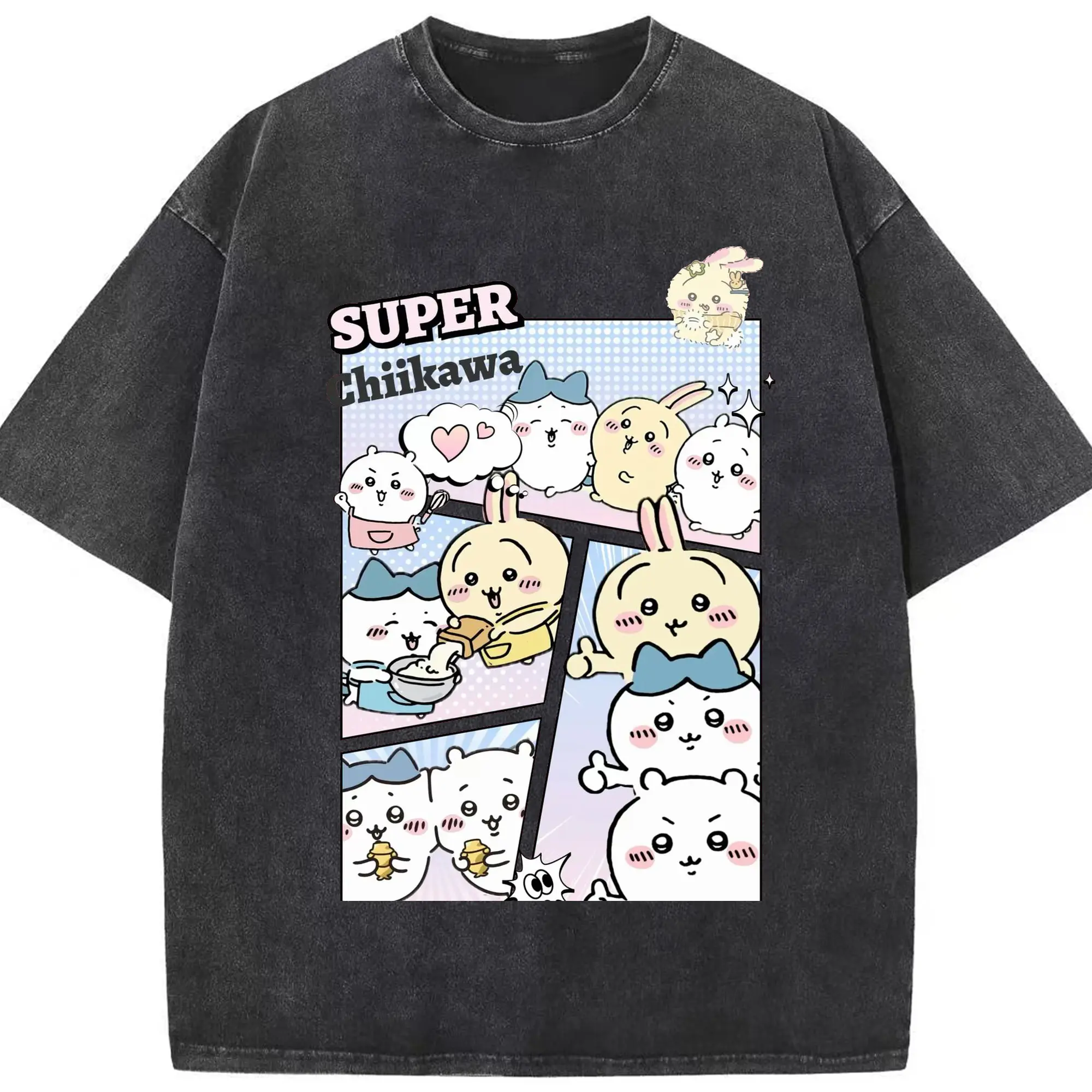 ちい が わ グッズ ハチワレ - 綿100％ ヴィンテージ風 半袖Tシャツ ・ フロントプリント ・ 柔らか肌触り ・ 通気性 快適 ・ スポーツ カジュアル 外出用