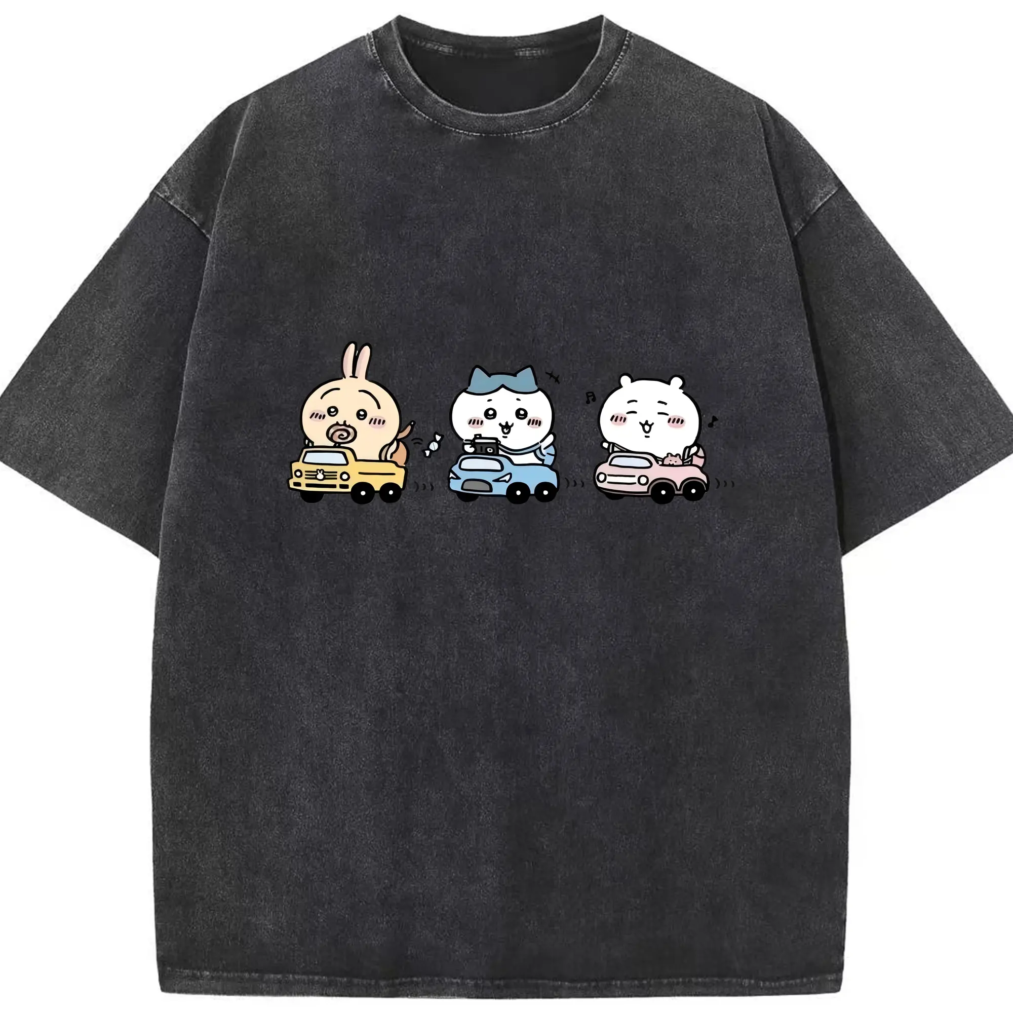 ちい が わ グッズ ハチワレ - 綿100％ ヴィンテージ風 半袖Tシャツ ・ フロントプリント ・ 柔らか肌触り ・ 通気性 快適 ・ スポーツ カジュアル 外出用