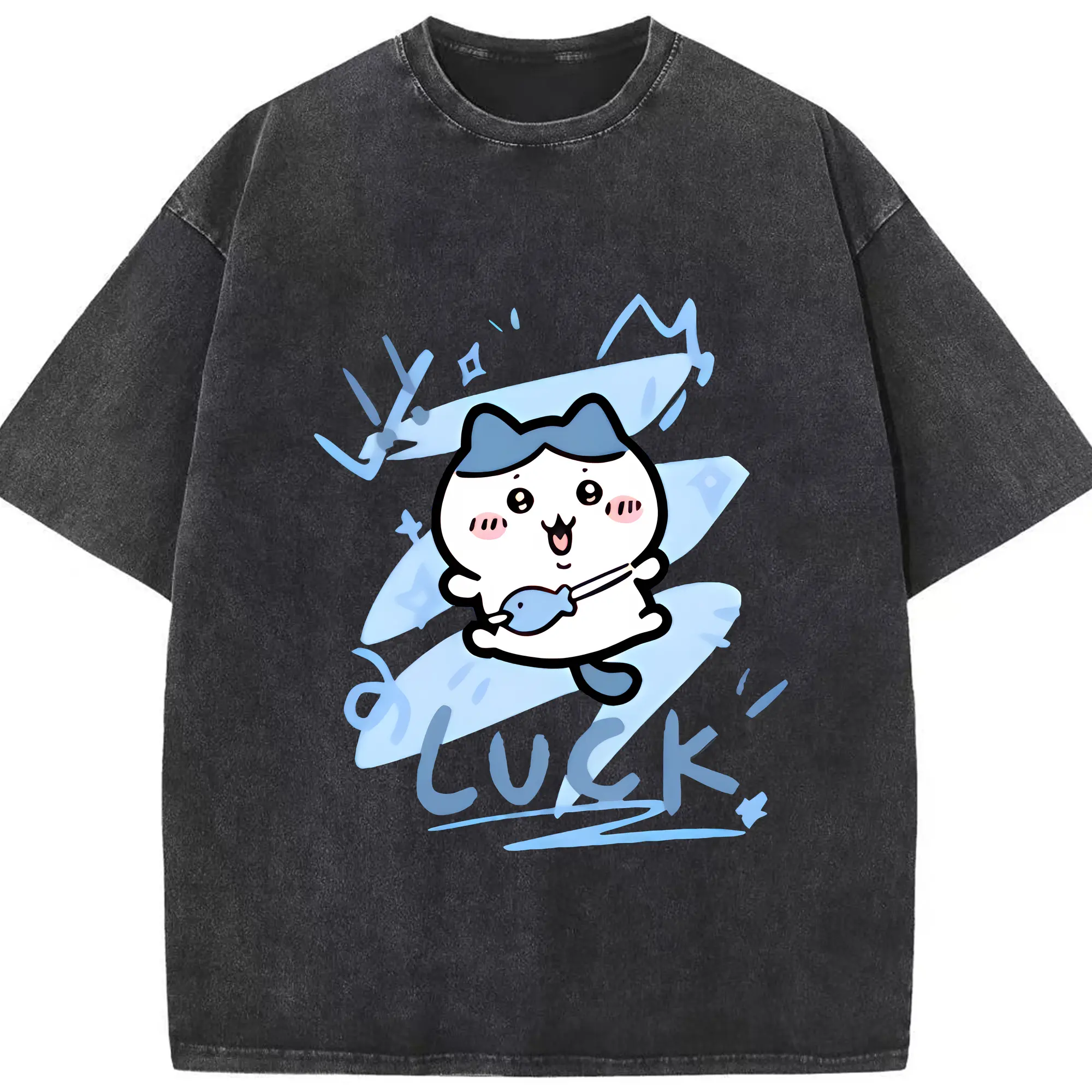 ちい が わ グッズ ハチワレ - 綿100％ ヴィンテージ風 半袖Tシャツ ・ フロントプリント ・ 柔らか肌触り ・ 通気性 快適 ・ スポーツ カジュアル 外出用