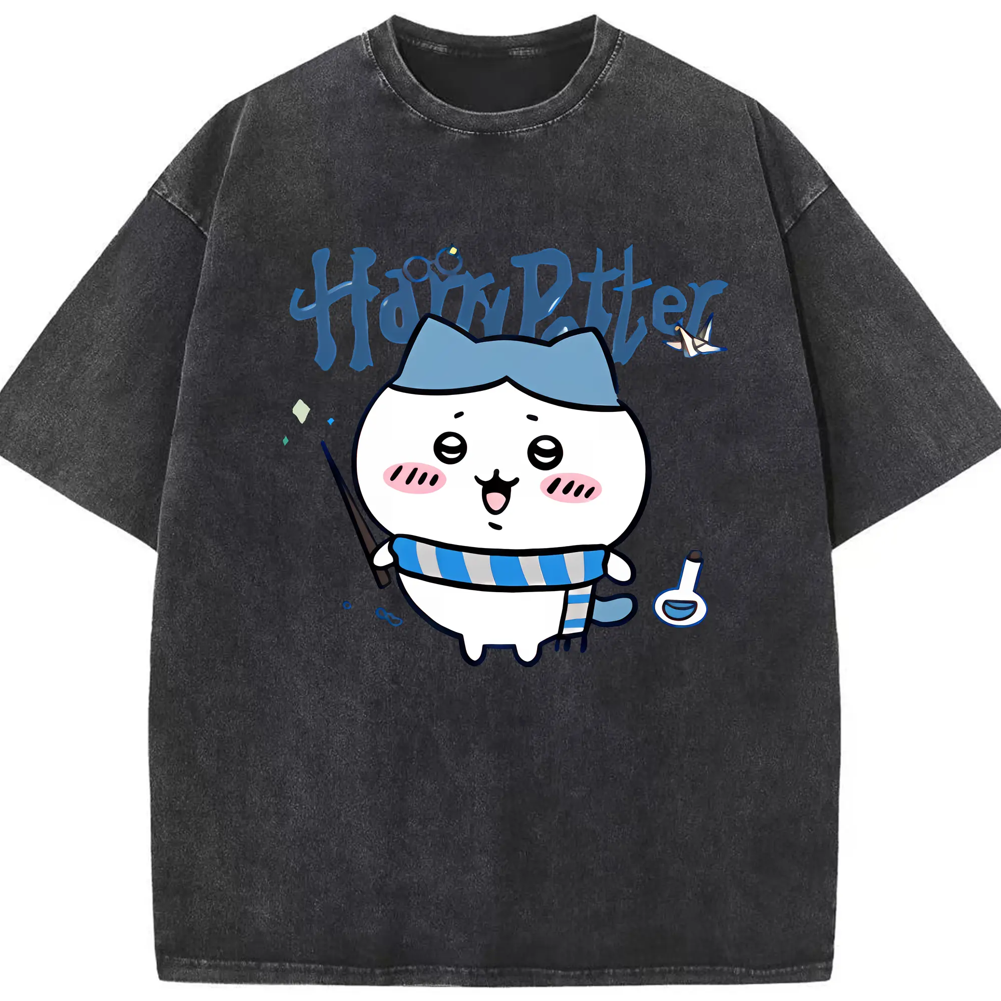 ちい が わ グッズ ハチワレ - 綿100％ ヴィンテージ風 半袖Tシャツ ・ フロントプリント ・ 柔らか肌触り ・ 通気性 快適 ・ スポーツ カジュアル 外出用