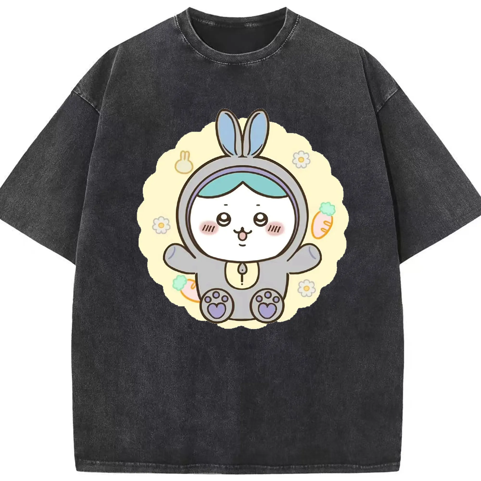 ちい が わ グッズ ハチワレ - 綿100％ ヴィンテージ風 半袖Tシャツ ・ フロントプリント ・ 柔らか肌触り ・ 通気性 快適 ・ スポーツ カジュアル 外出用