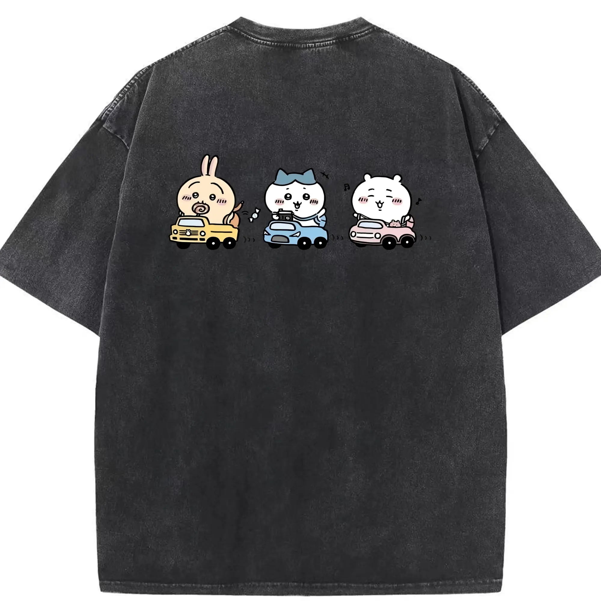 ちい が わ グッズ ハチワレ - 綿100％ ヴィンテージ風 半袖Tシャツ ・ 背面プリント ・ 柔らか肌触り ・ 通気性 快適 ・ スポーツ カジュアル 外出用
