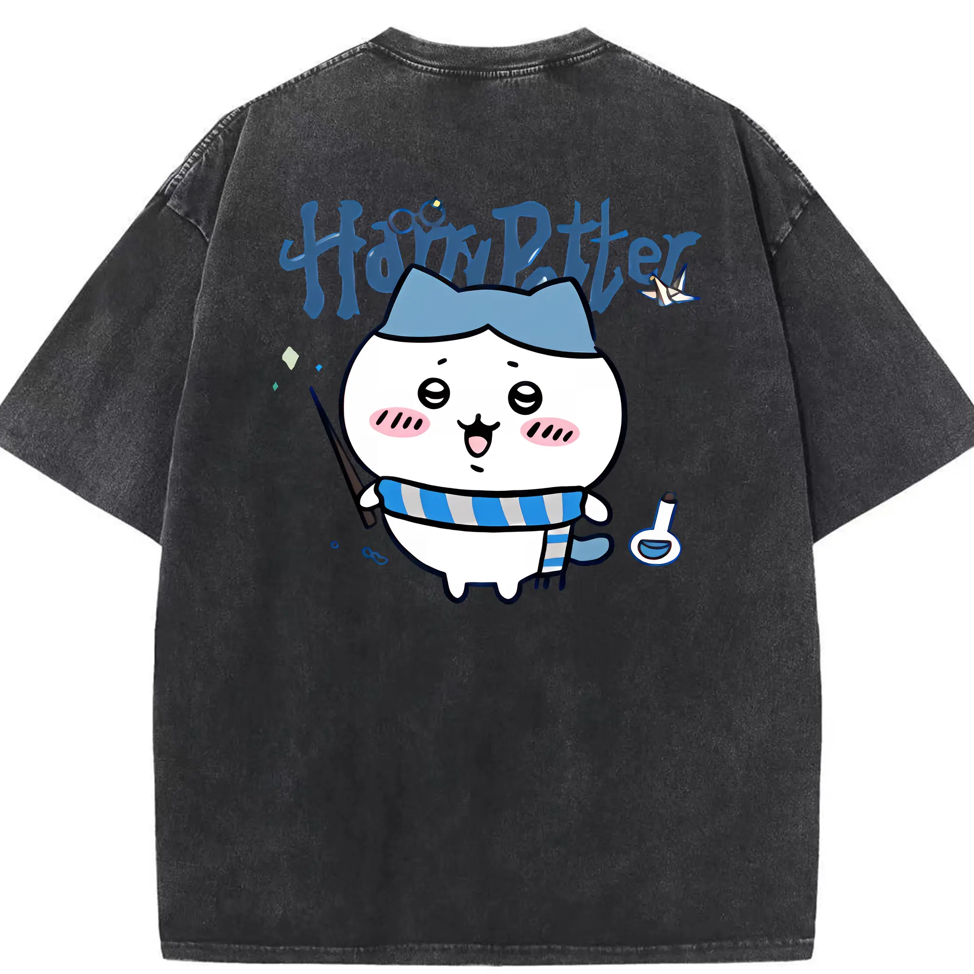 ちい が わ グッズ ハチワレ - 綿100％ ヴィンテージ風 半袖Tシャツ ・ 背面プリント ・ 柔らか肌触り ・ 通気性 快適 ・ スポーツ カジュアル 外出用