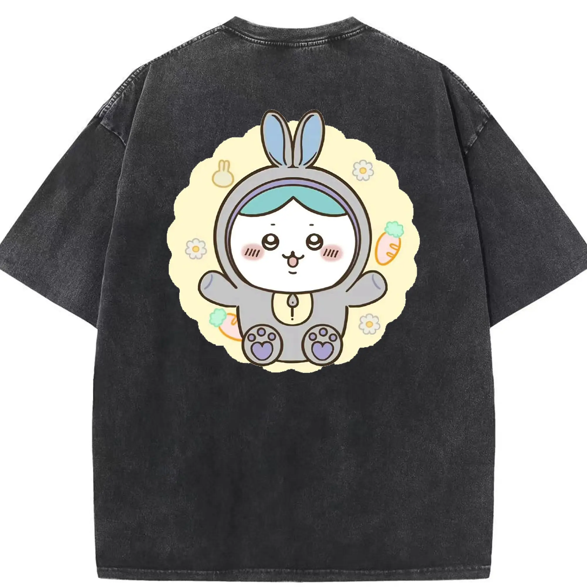 ちい が わ グッズ ハチワレ - 綿100％ ヴィンテージ風 半袖Tシャツ ・ 背面プリント ・ 柔らか肌触り ・ 通気性 快適 ・ スポーツ カジュアル 外出用