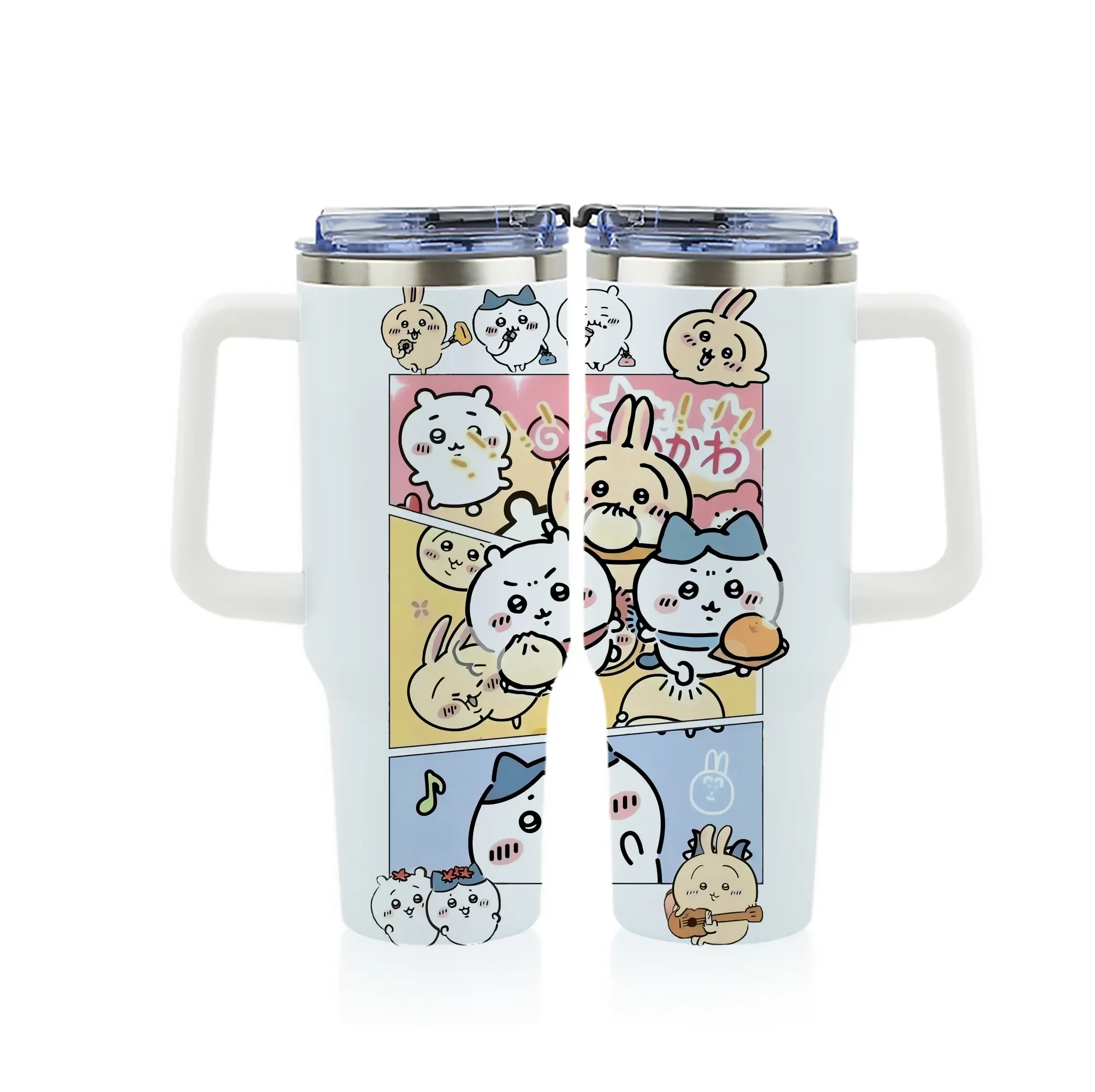 ちい が わ グッズ うさぎ - 1200mL フルプリント車用タンブラー ・ 304ステンレス 内側 ・ 201ステンレス 外側 ・ 保温 保冷 ・ 通勤 ドライブ アウトドア用