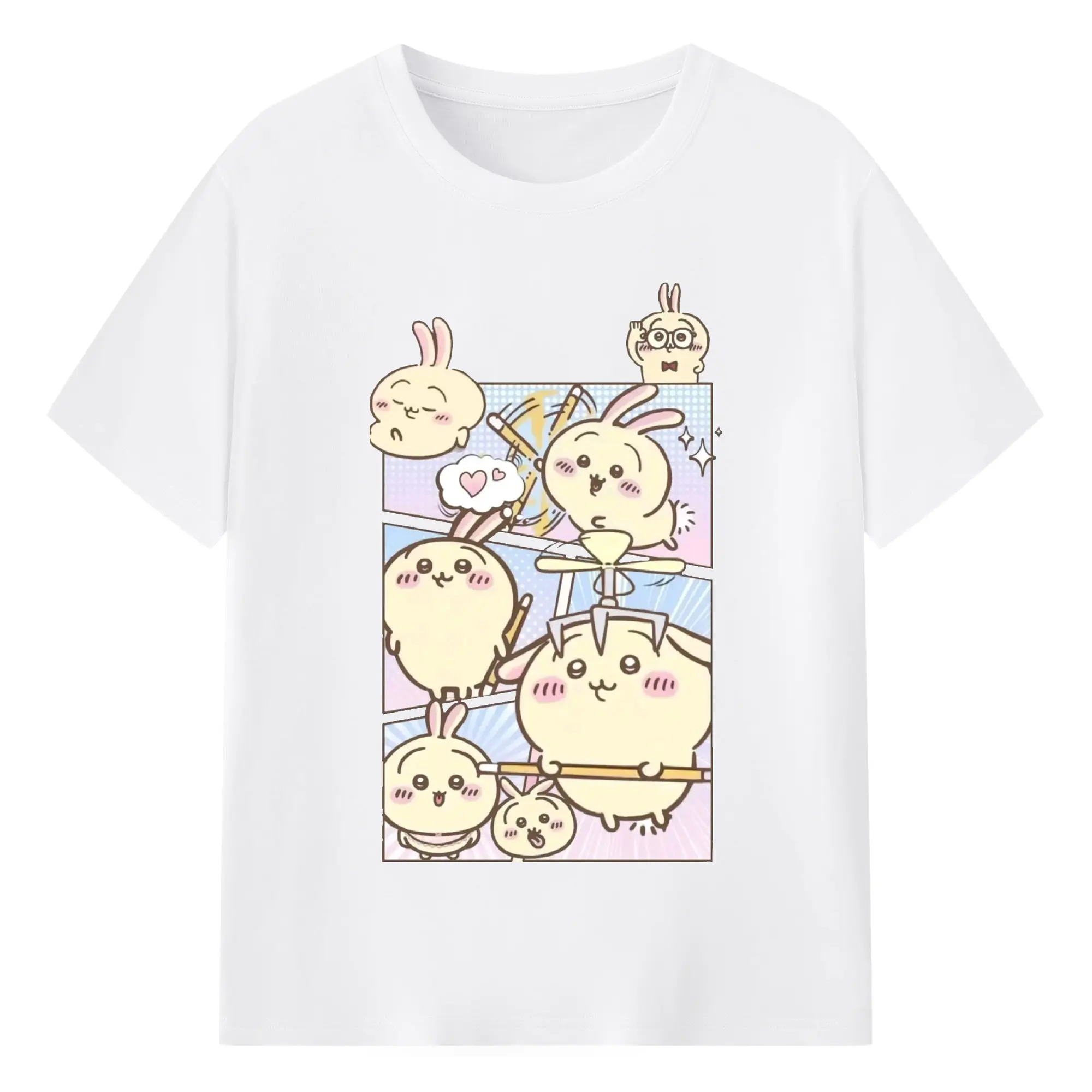ちい が わ グッズ うさぎ - 綿100％ 半袖Tシャツ ・ フロントプリント ・ 快適 通気性 ・ 日常使い 散歩 スポーツ用