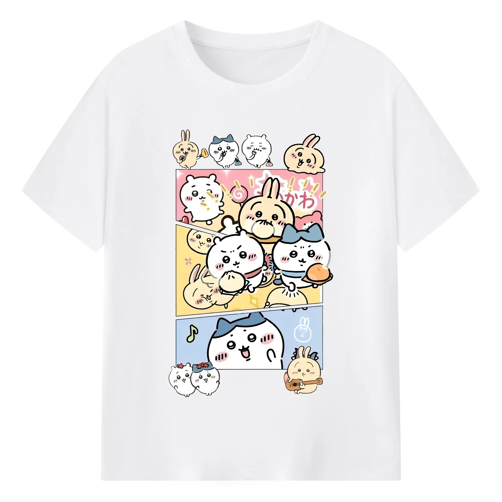 ちい が わ グッズ うさぎ - 綿100％ 半袖Tシャツ ・ フロントプリント ・ 快適 通気性 ・ 日常使い 散歩 スポーツ用