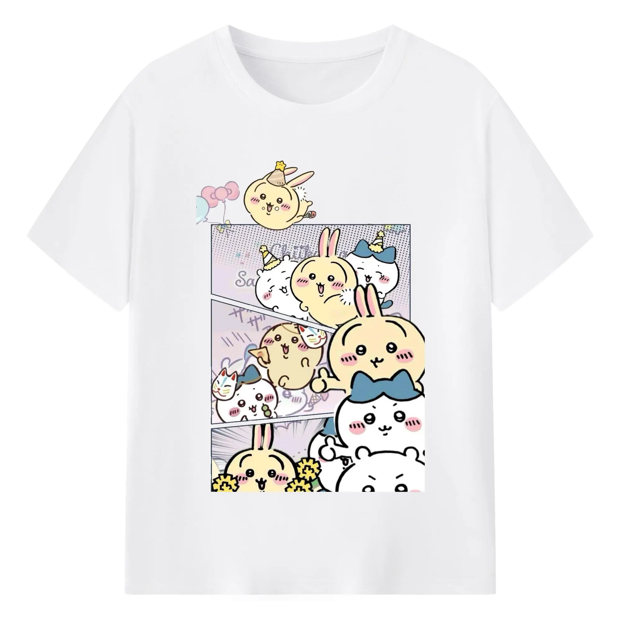 ちい が わ グッズ うさぎ - 綿100％ 半袖Tシャツ ・ フロントプリント ・ 快適 通気性 ・ 日常使い 散歩 スポーツ用