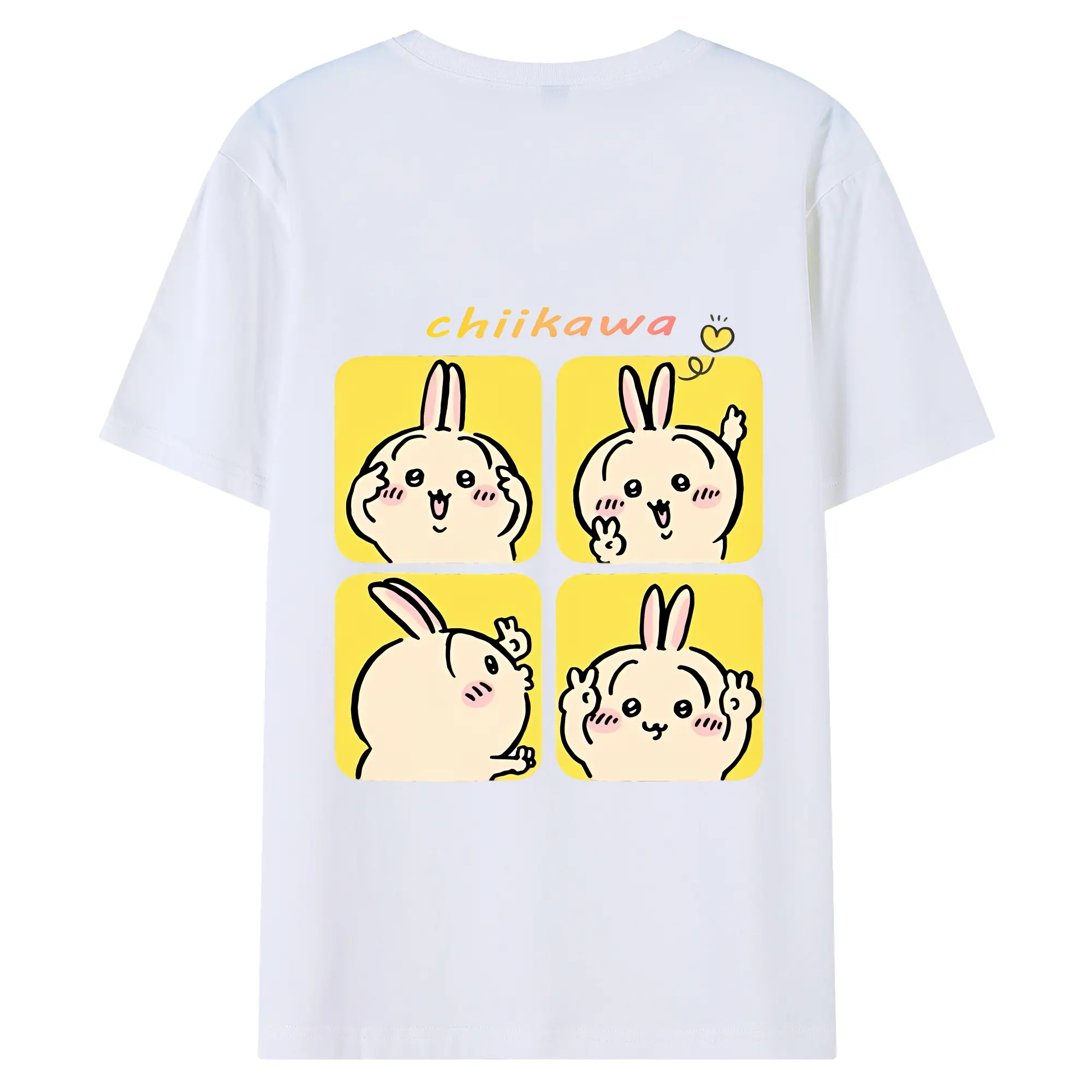 ちい が わ グッズ うさぎ - 綿100％ 半袖Tシャツ ・ バックプリント ・ 快適 通気性 ・ 日常使い 散歩 スポーツ用