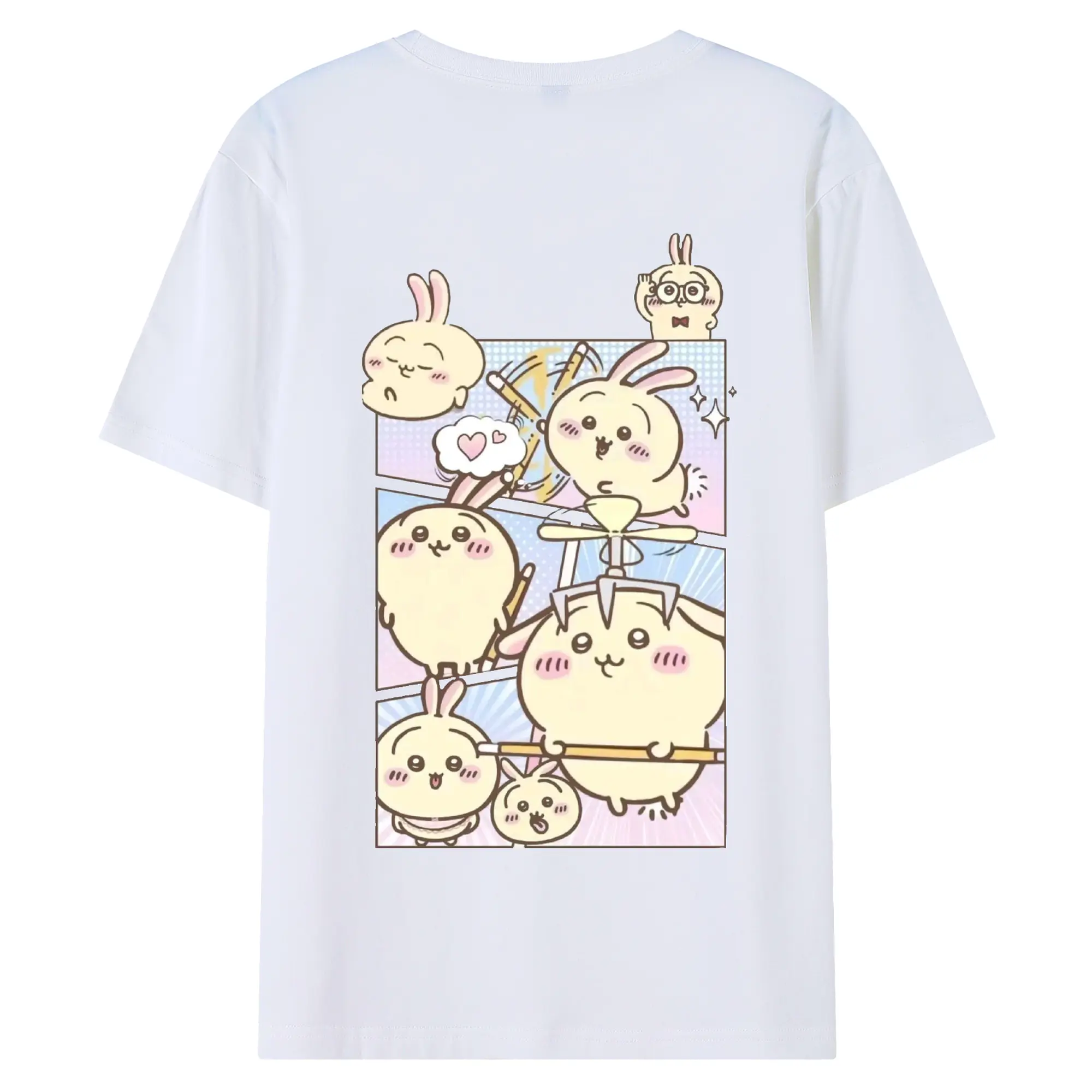 ちい が わ グッズ うさぎ - 綿100％ 半袖Tシャツ ・ バックプリント ・ 快適 通気性 ・ 日常使い 散歩 スポーツ用