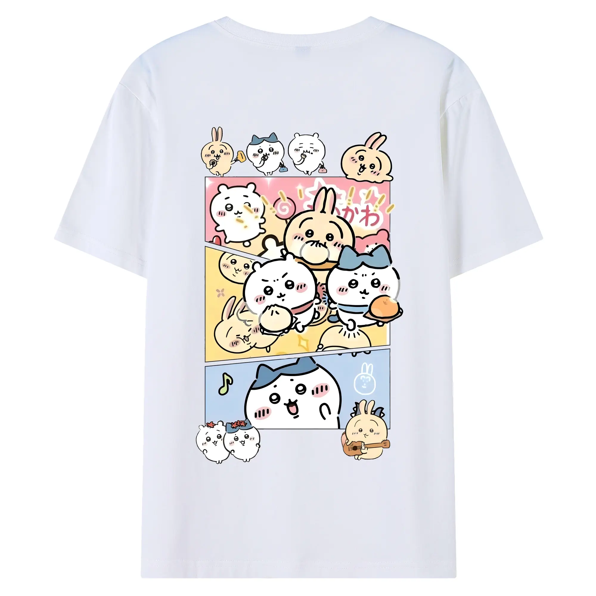 ちい が わ グッズ うさぎ - 綿100％ 半袖Tシャツ ・ バックプリント ・ 快適 通気性 ・ 日常使い 散歩 スポーツ用