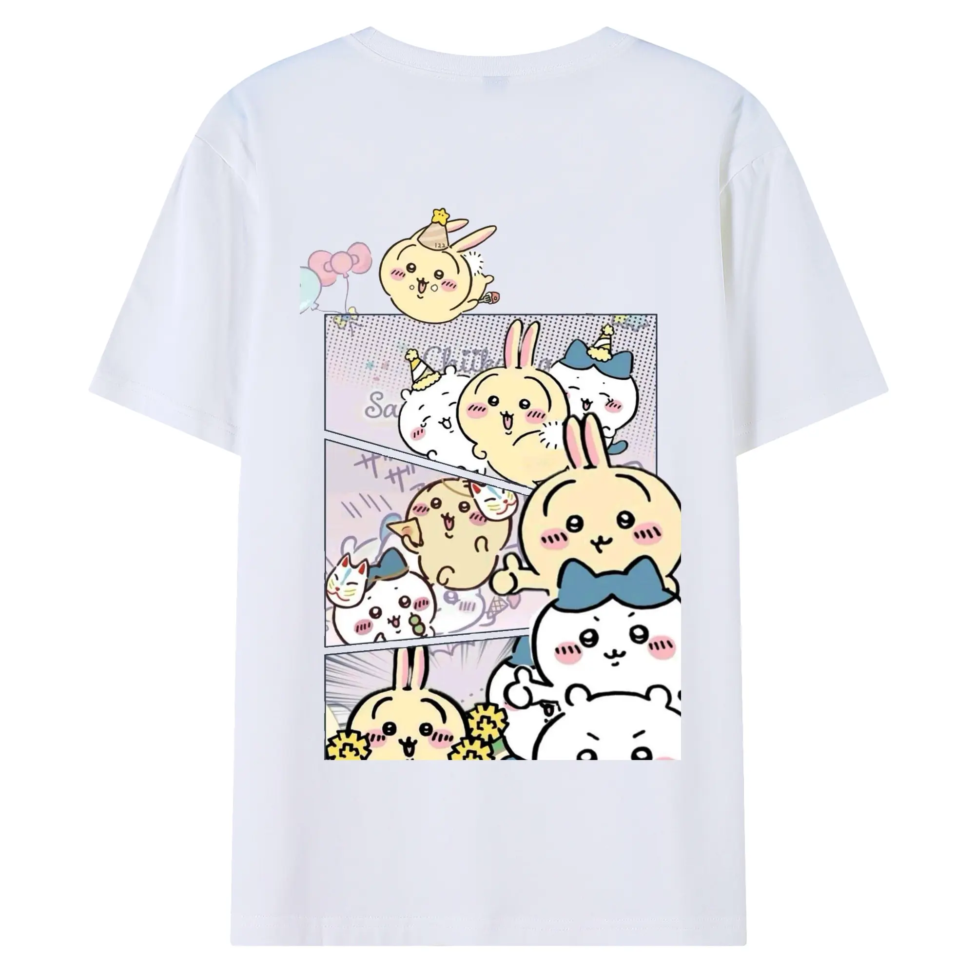 ちい が わ グッズ うさぎ - 綿100％ 半袖Tシャツ ・ バックプリント ・ 快適 通気性 ・ 日常使い 散歩 スポーツ用