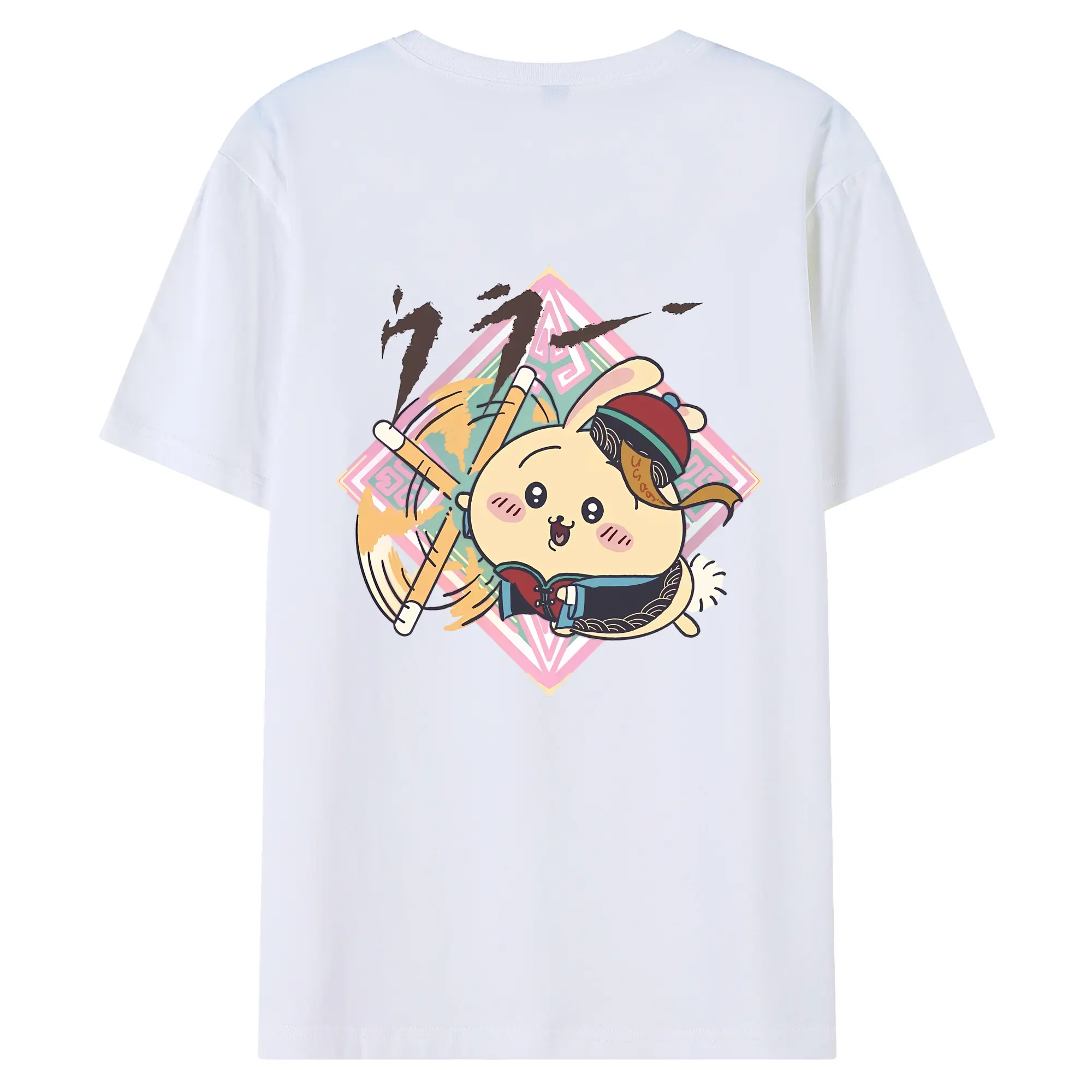 ちい が わ グッズ うさぎ - 綿100％ 半袖Tシャツ ・ バックプリント ・ 快適 通気性 ・ 日常使い 散歩 スポーツ用