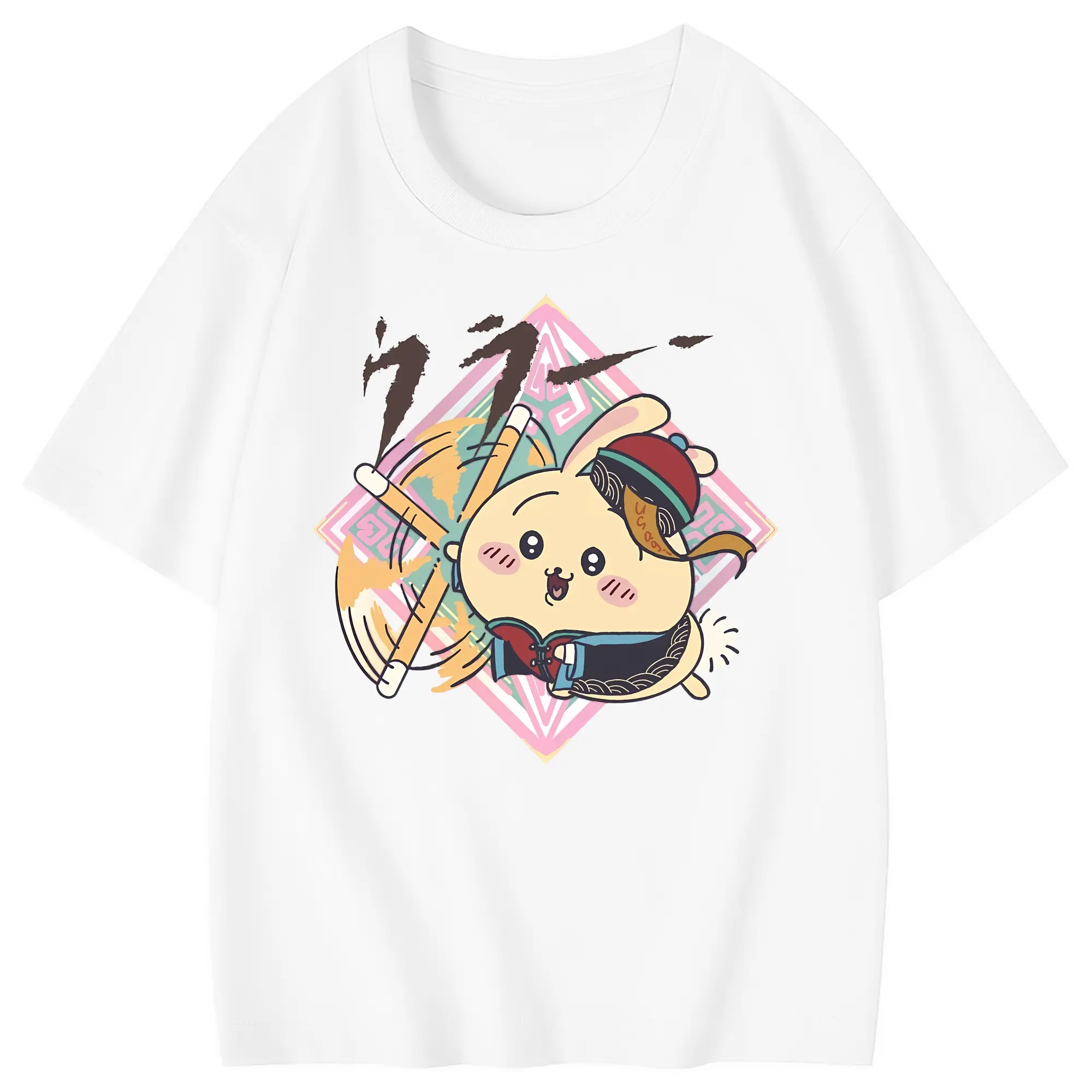 ちい が わ グッズ うさぎ - 綿100％ キッズTシャツ ・ フロントプリント ・ 快適 通気性 ・ スポーツ カジュアル 散歩用