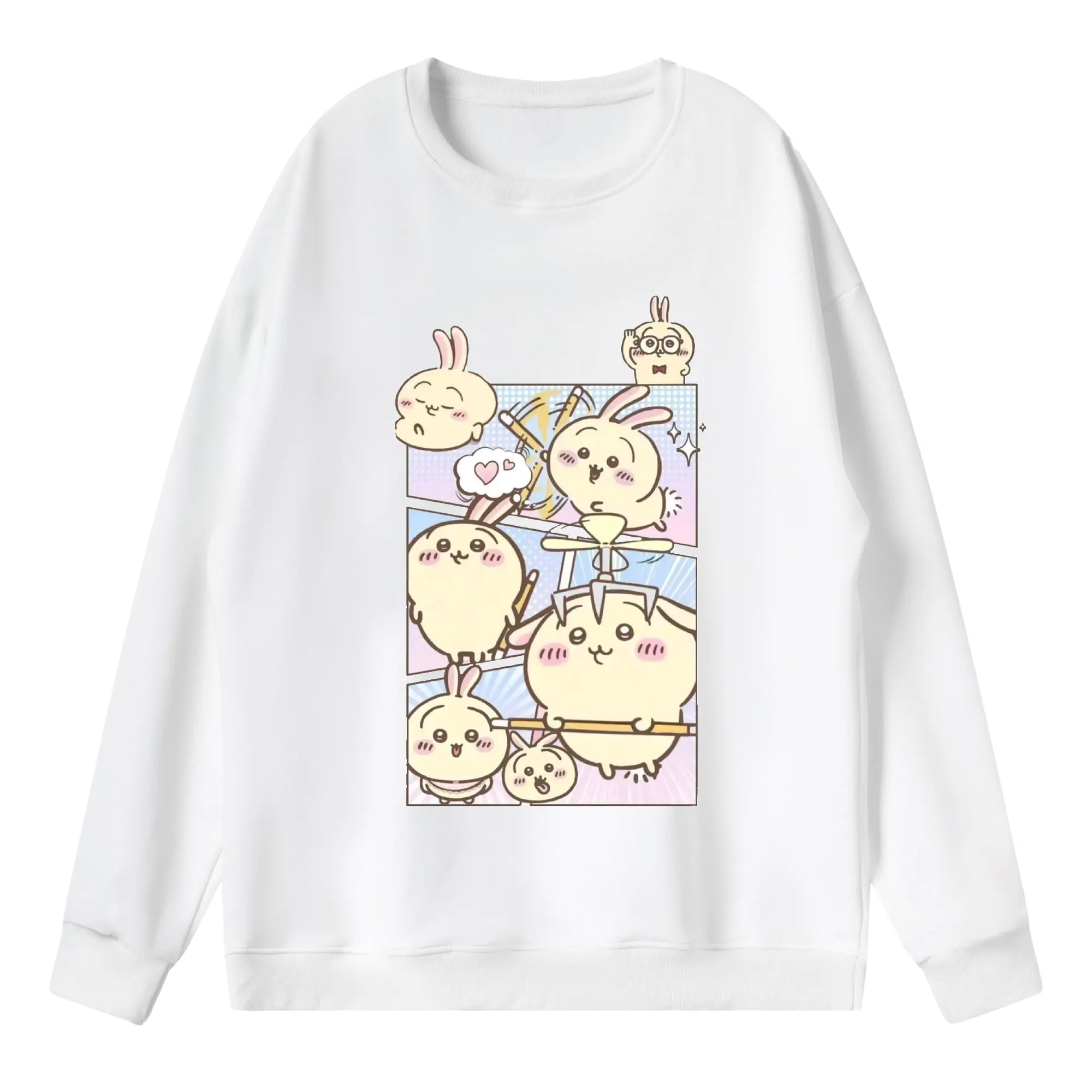 ちい が わ グッズ うさぎ - 薄手 クルーネック スウェット 裏毛260g · ポリエステル 春秋向け カジュアル 男女兼用 · トレーナー デイリー スポーツ 散歩に最適