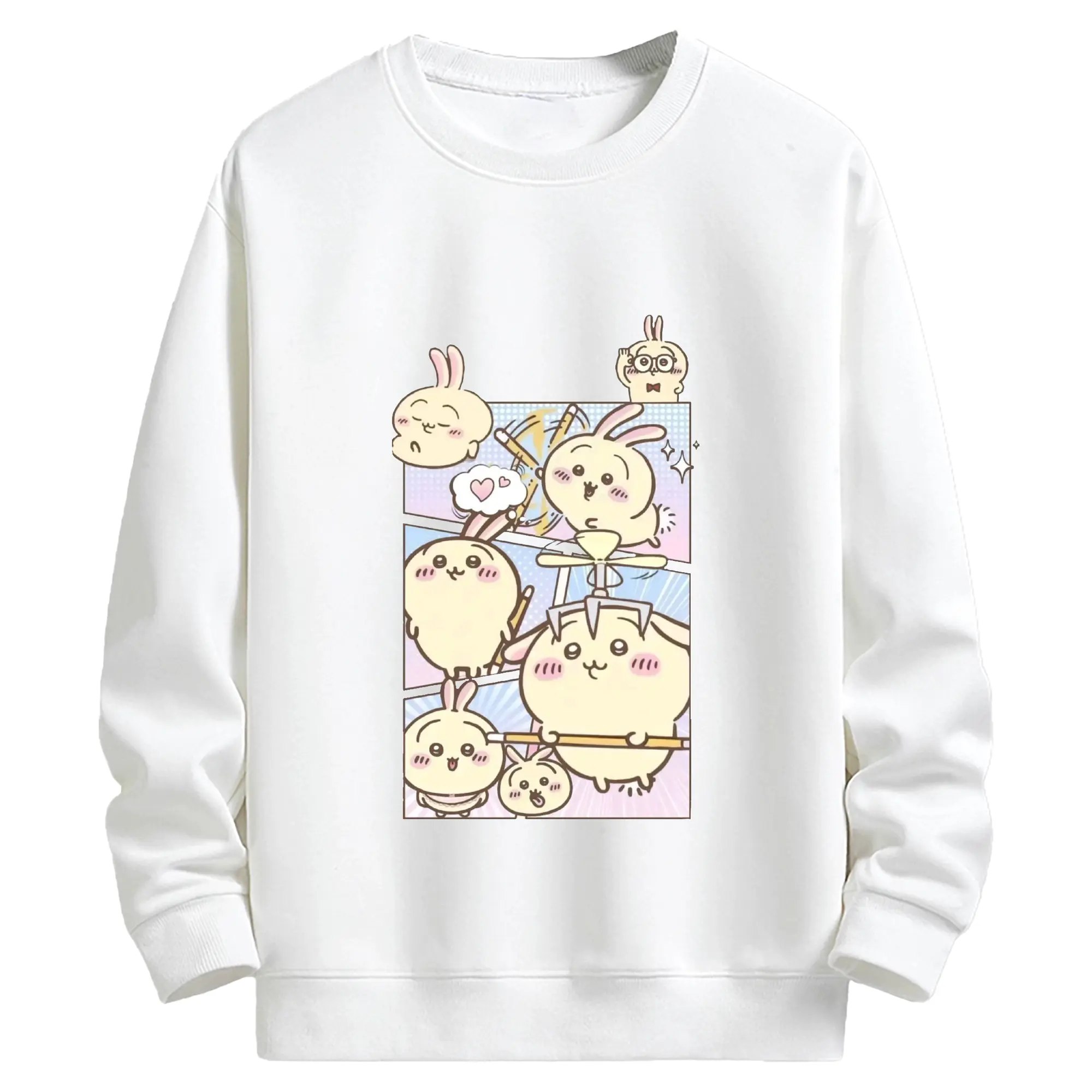 ちい が わ グッズ うさぎ - キッズ クルーネックスウェットシャツ ・ フロントプリント ・ 綿80％ ポリエステル20％ ・ 快適 通学 スポーツ 日常使い お散歩用