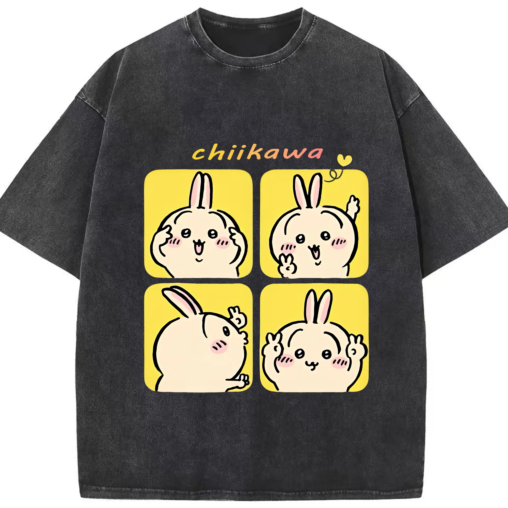 ちい が わ グッズ うさぎ - 綿100％ ヴィンテージ風 半袖Tシャツ ・ フロントプリント ・ 柔らか肌触り ・ 通気性 快適 ・ スポーツ カジュアル 外出用