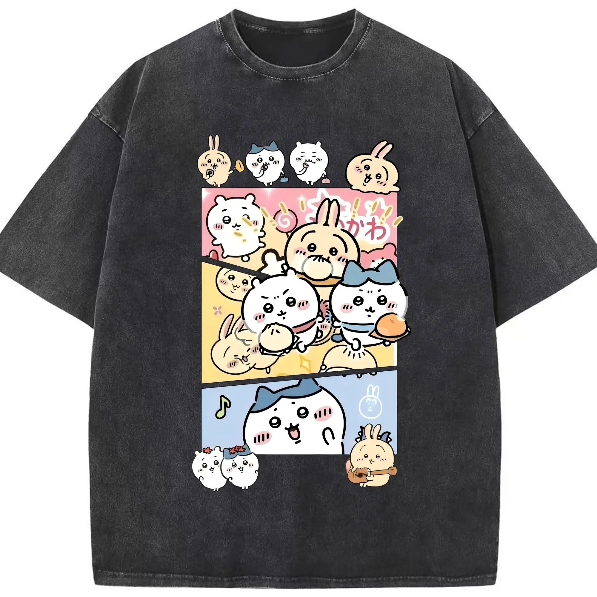 ちい が わ グッズ うさぎ - 綿100％ ヴィンテージ風 半袖Tシャツ ・ フロントプリント ・ 柔らか肌触り ・ 通気性 快適 ・ スポーツ カジュアル 外出用