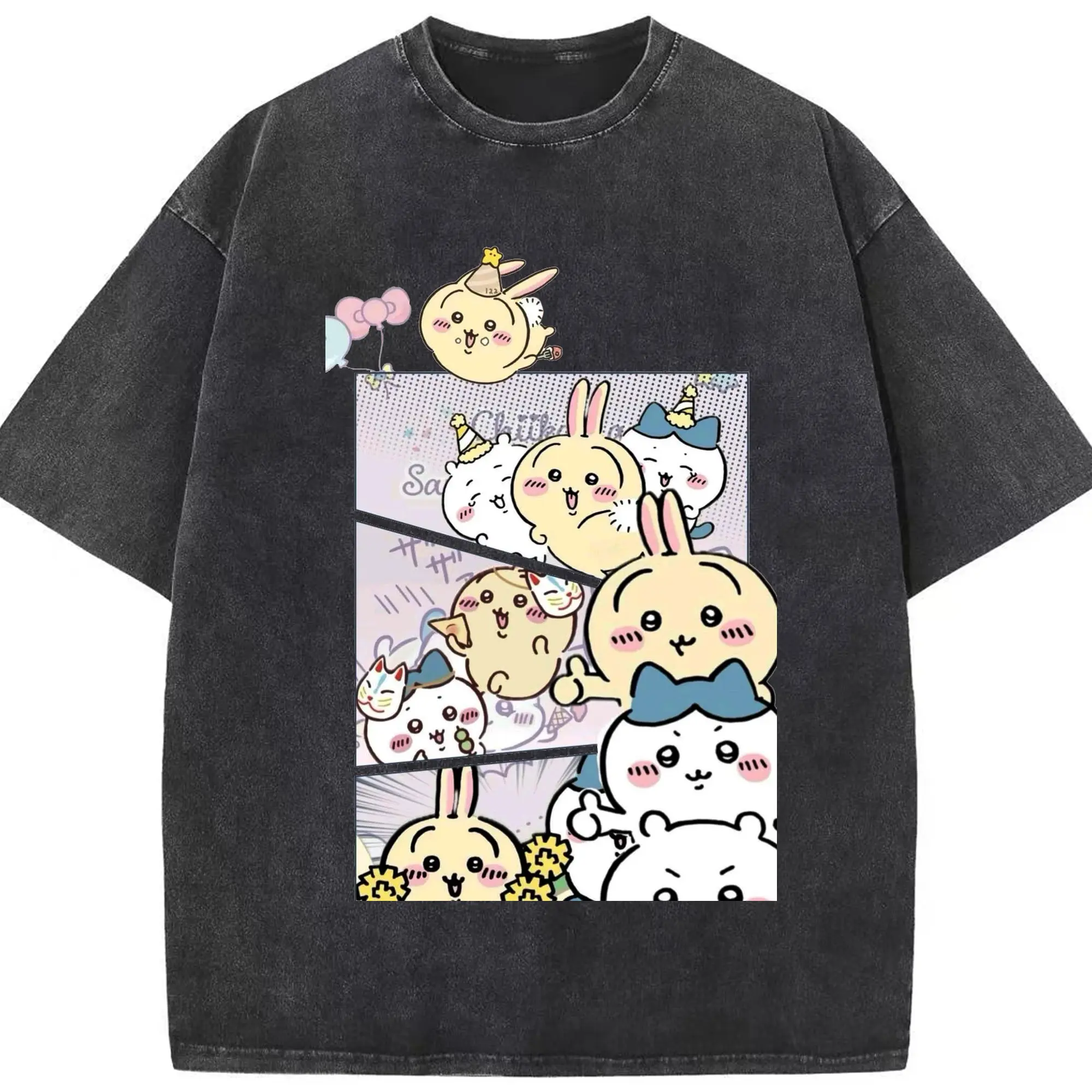 ちい が わ グッズ うさぎ - 綿100％ ヴィンテージ風 半袖Tシャツ ・ フロントプリント ・ 柔らか肌触り ・ 通気性 快適 ・ スポーツ カジュアル 外出用