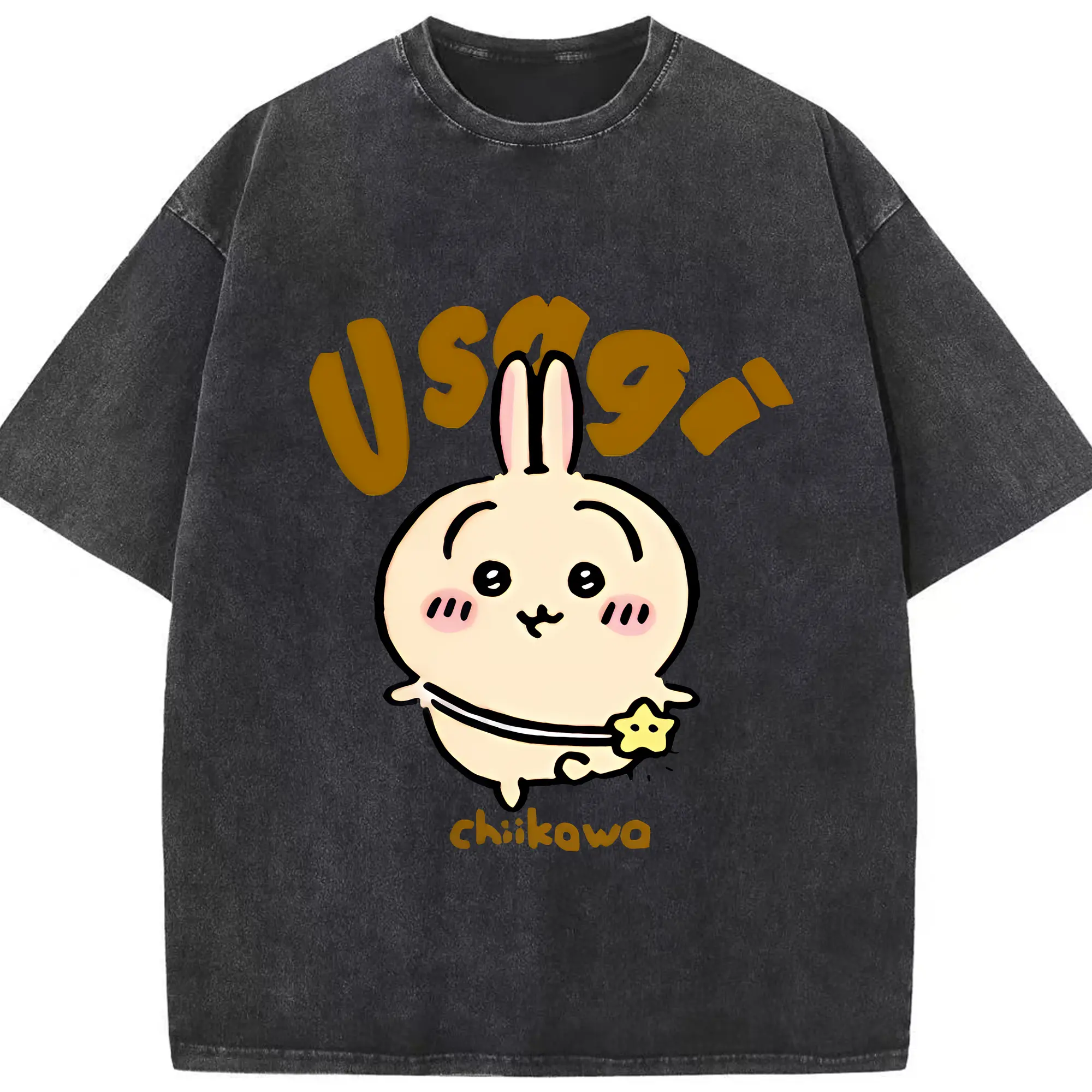 ちい が わ グッズ うさぎ - 綿100％ ヴィンテージ風 半袖Tシャツ ・ フロントプリント ・ 柔らか肌触り ・ 通気性 快適 ・ スポーツ カジュアル 外出用