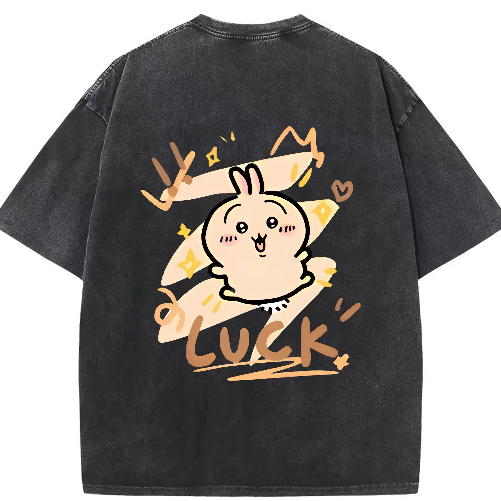 ちい が わ グッズ うさぎ - 綿100％ ヴィンテージ風 半袖Tシャツ ・ 背面プリント ・ 柔らか肌触り ・ 通気性 快適 ・ スポーツ カジュアル 外出用