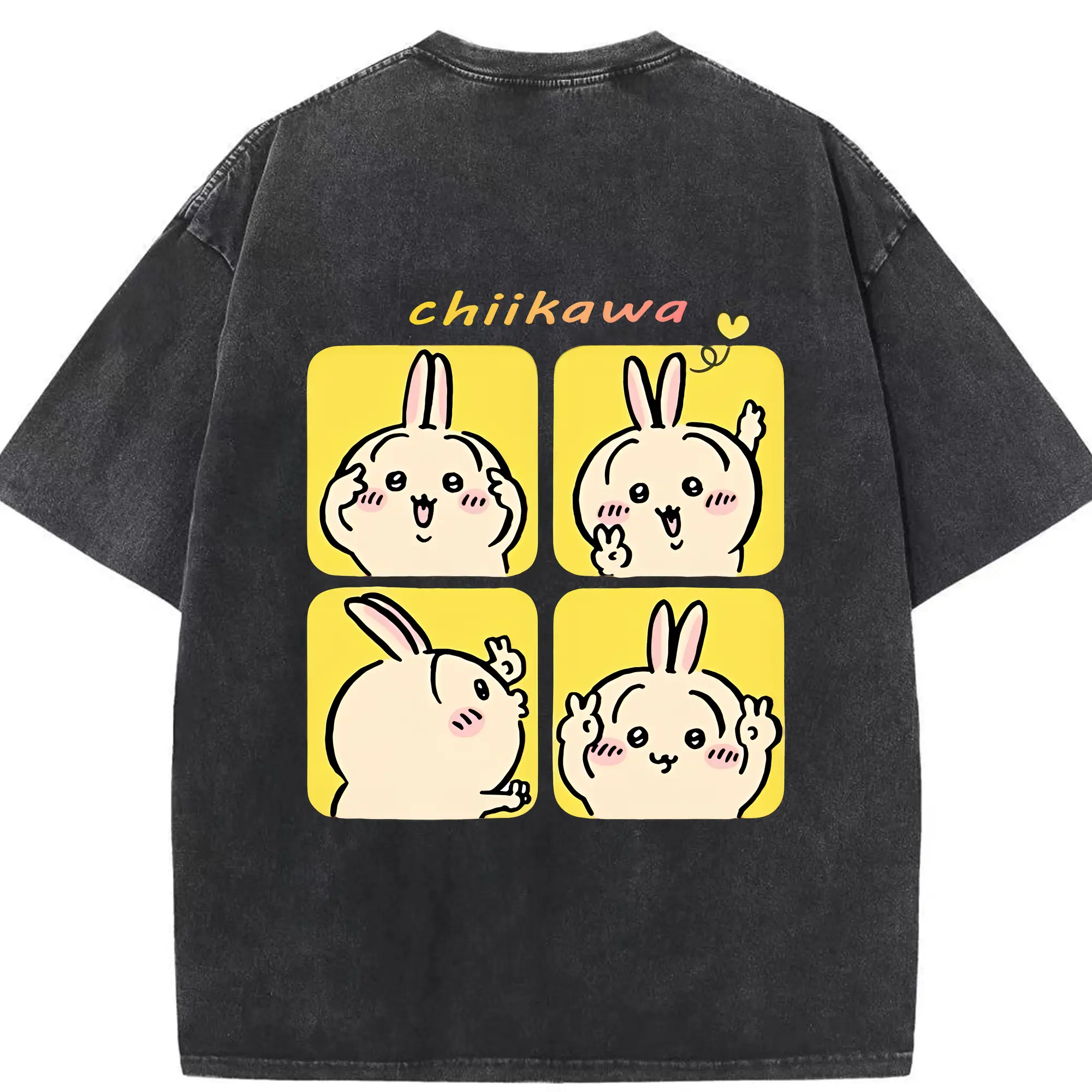 ちい が わ グッズ うさぎ - 綿100％ ヴィンテージ風 半袖Tシャツ ・ 背面プリント ・ 柔らか肌触り ・ 通気性 快適 ・ スポーツ カジュアル 外出用