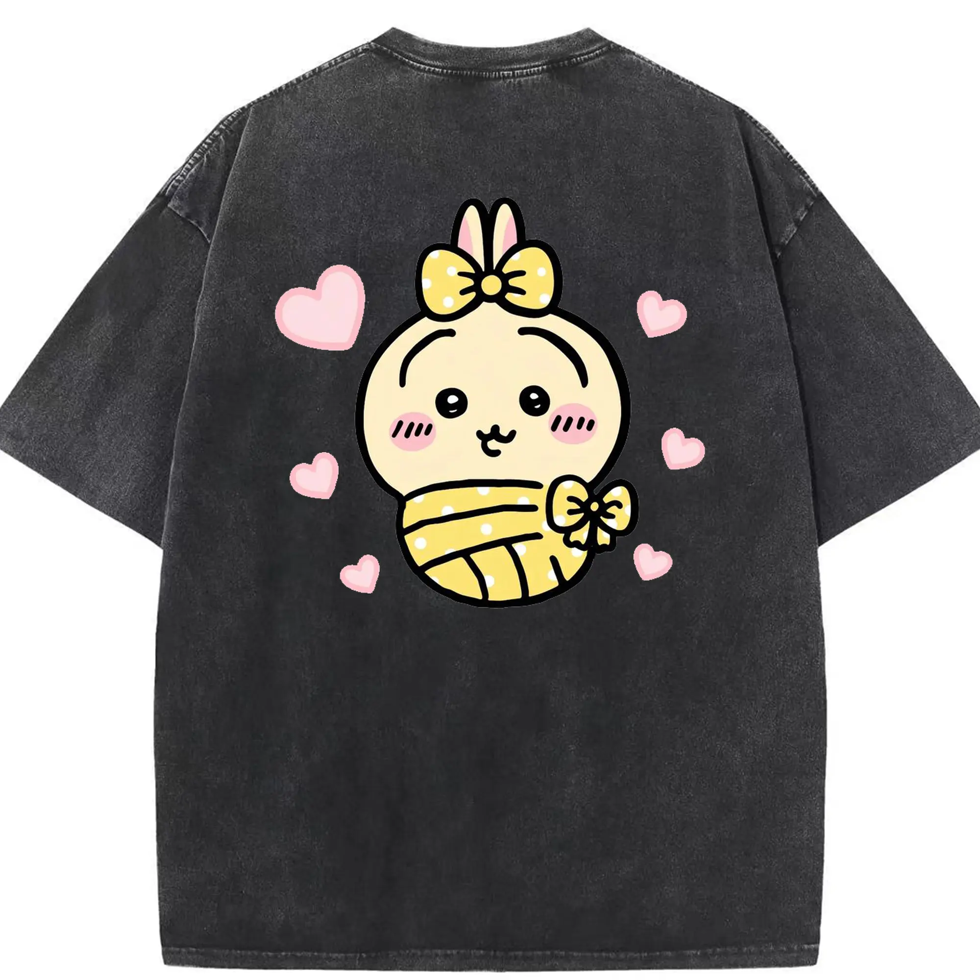 ちい が わ グッズ うさぎ - 綿100％ ヴィンテージ風 半袖Tシャツ ・ 背面プリント ・ 柔らか肌触り ・ 通気性 快適 ・ スポーツ カジュアル 外出用