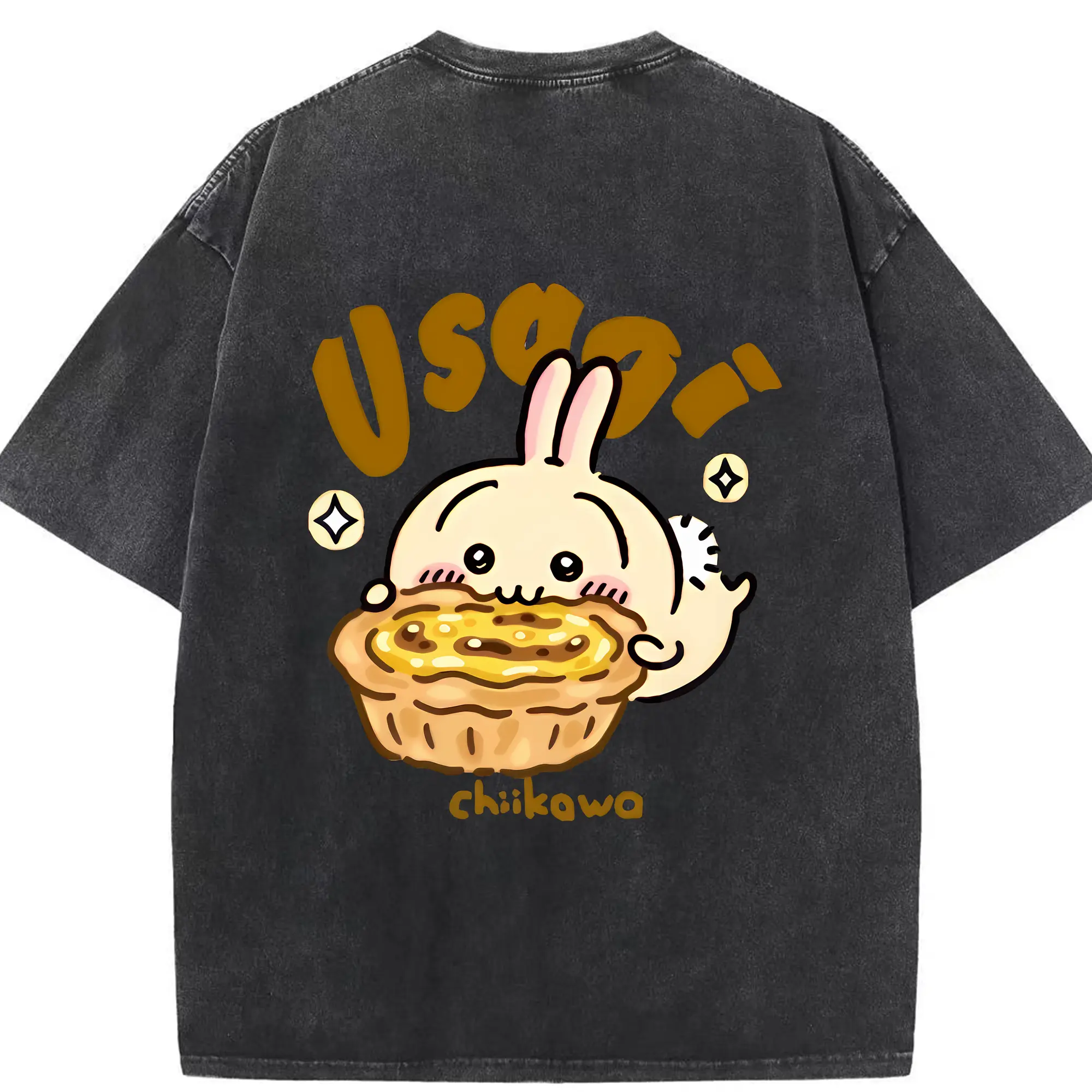 ちい が わ グッズ うさぎ - 綿100％ ヴィンテージ風 半袖Tシャツ ・ 背面プリント ・ 柔らか肌触り ・ 通気性 快適 ・ スポーツ カジュアル 外出用