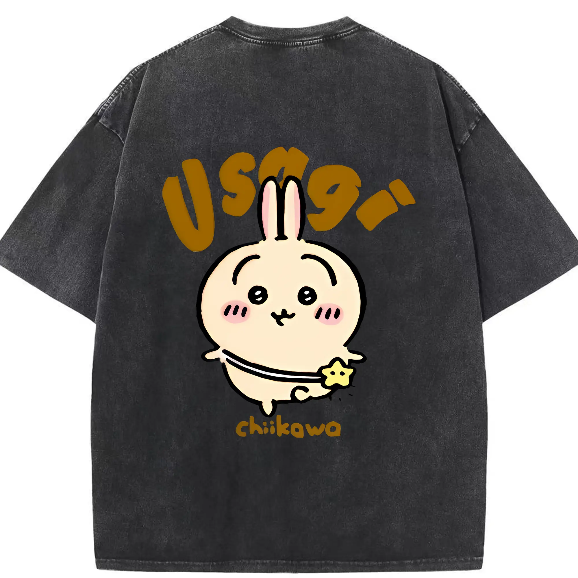 ちい が わ グッズ うさぎ - 綿100％ ヴィンテージ風 半袖Tシャツ ・ 背面プリント ・ 柔らか肌触り ・ 通気性 快適 ・ スポーツ カジュアル 外出用