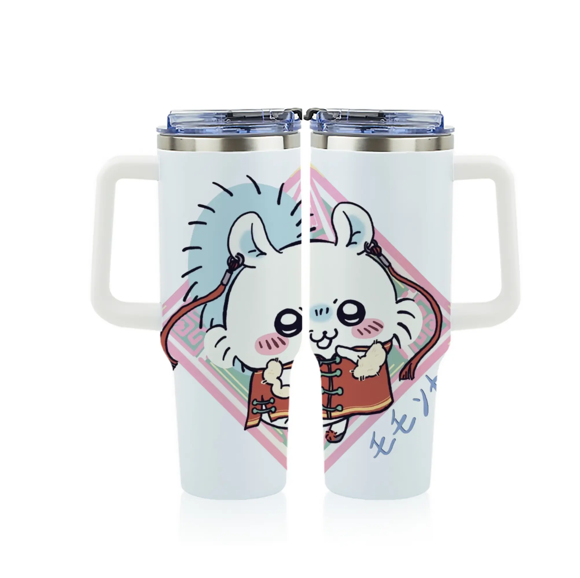 ちい が わ グッズ モモンガ - 1200mL フルプリント車用タンブラー ・ 304ステンレス 内側 ・ 201ステンレス 外側 ・ 保温 保冷 ・ 通勤 ドライブ アウトドア用