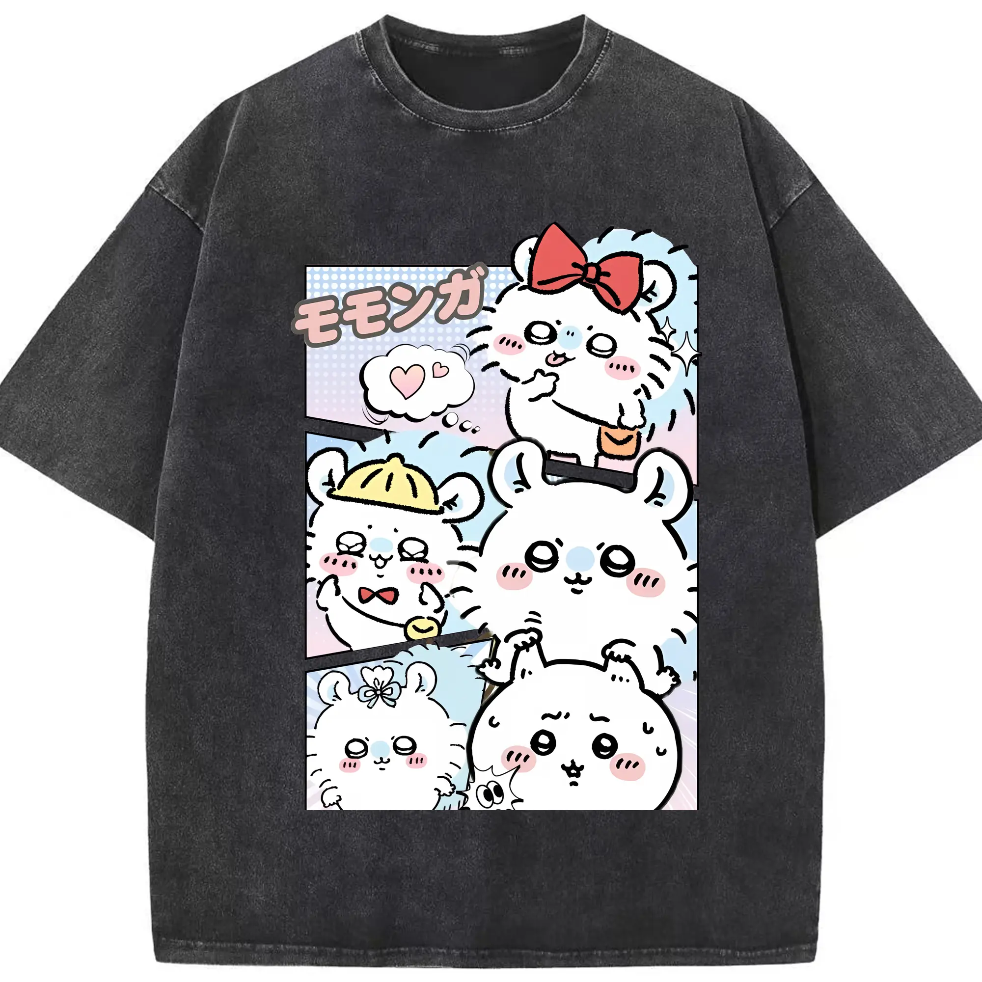 ちい が わ グッズ モモンガ - 綿100％ ヴィンテージ風 半袖Tシャツ ・ フロントプリント ・ 柔らか肌触り ・ 通気性 快適 ・ スポーツ カジュアル 外出用