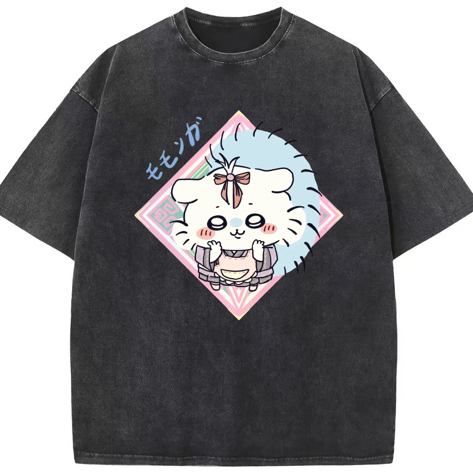 ちい が わ グッズ モモンガ - 綿100％ ヴィンテージ風 半袖Tシャツ ・ フロントプリント ・ 柔らか肌触り ・ 通気性 快適 ・ スポーツ カジュアル 外出用