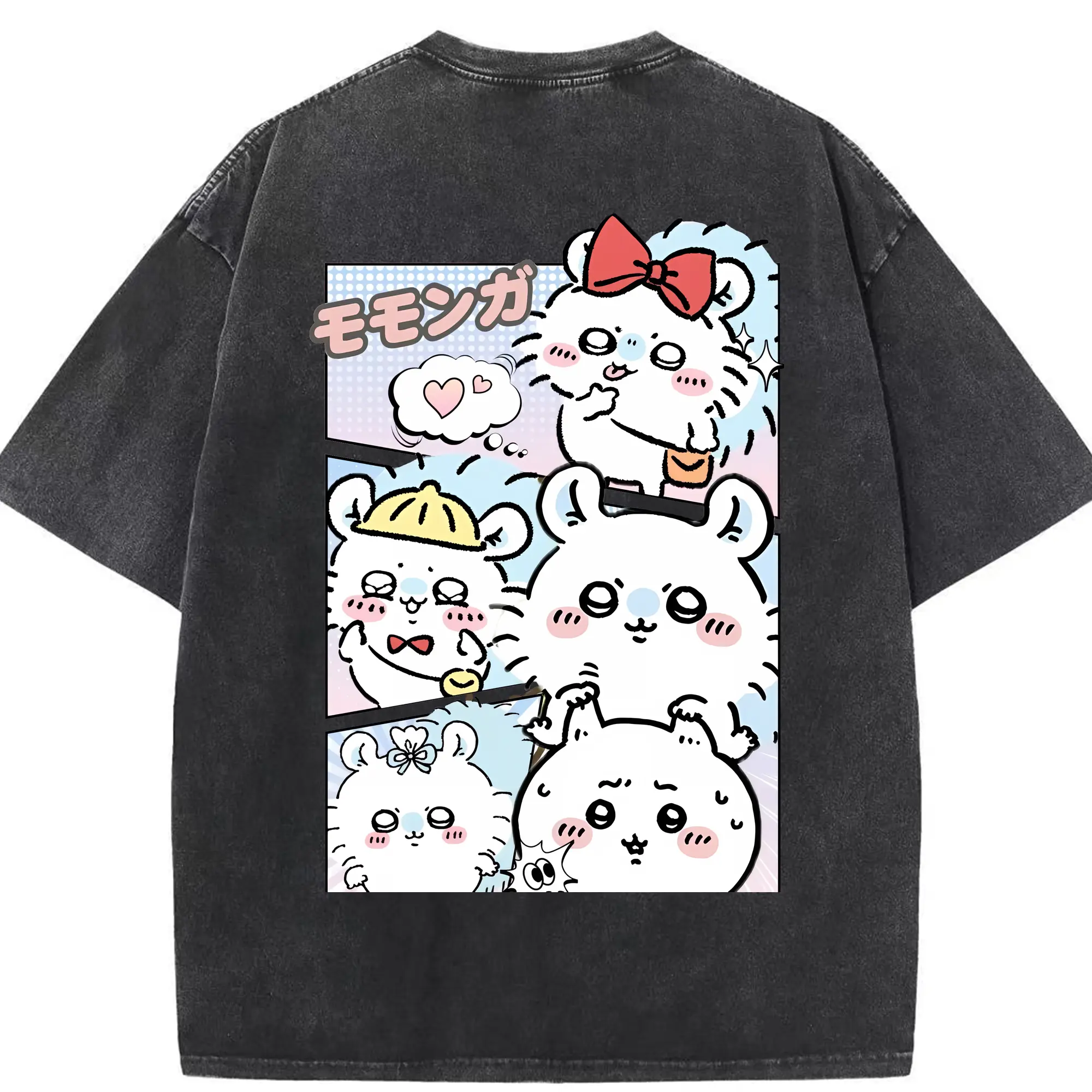 ちい が わ グッズ モモンガ - 綿100％ ヴィンテージ風 半袖Tシャツ ・ 背面プリント ・ 柔らか肌触り ・ 通気性 快適 ・ スポーツ カジュアル 外出用