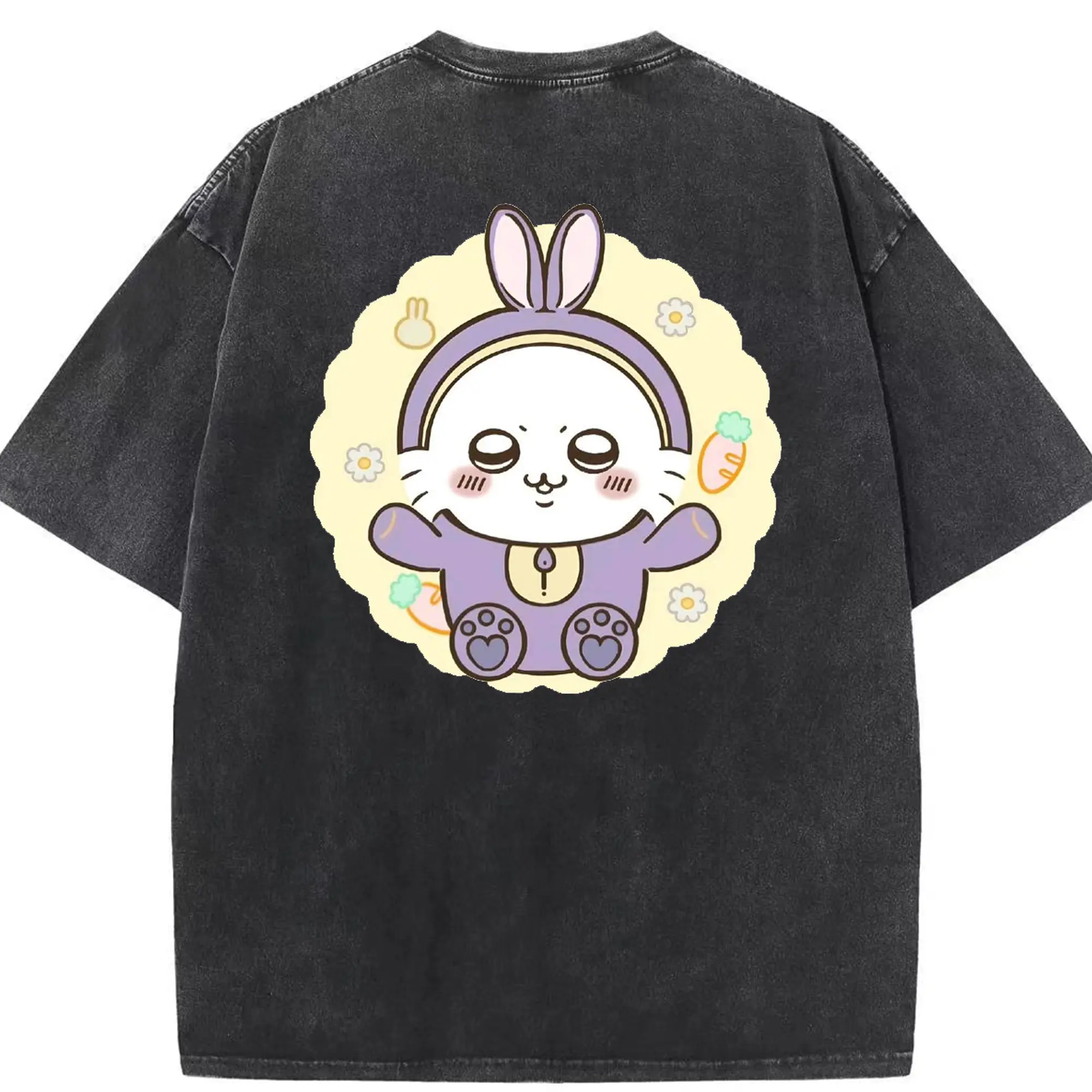 ちい が わ グッズ モモンガ - 綿100％ ヴィンテージ風 半袖Tシャツ ・ 背面プリント ・ 柔らか肌触り ・ 通気性 快適 ・ スポーツ カジュアル 外出用