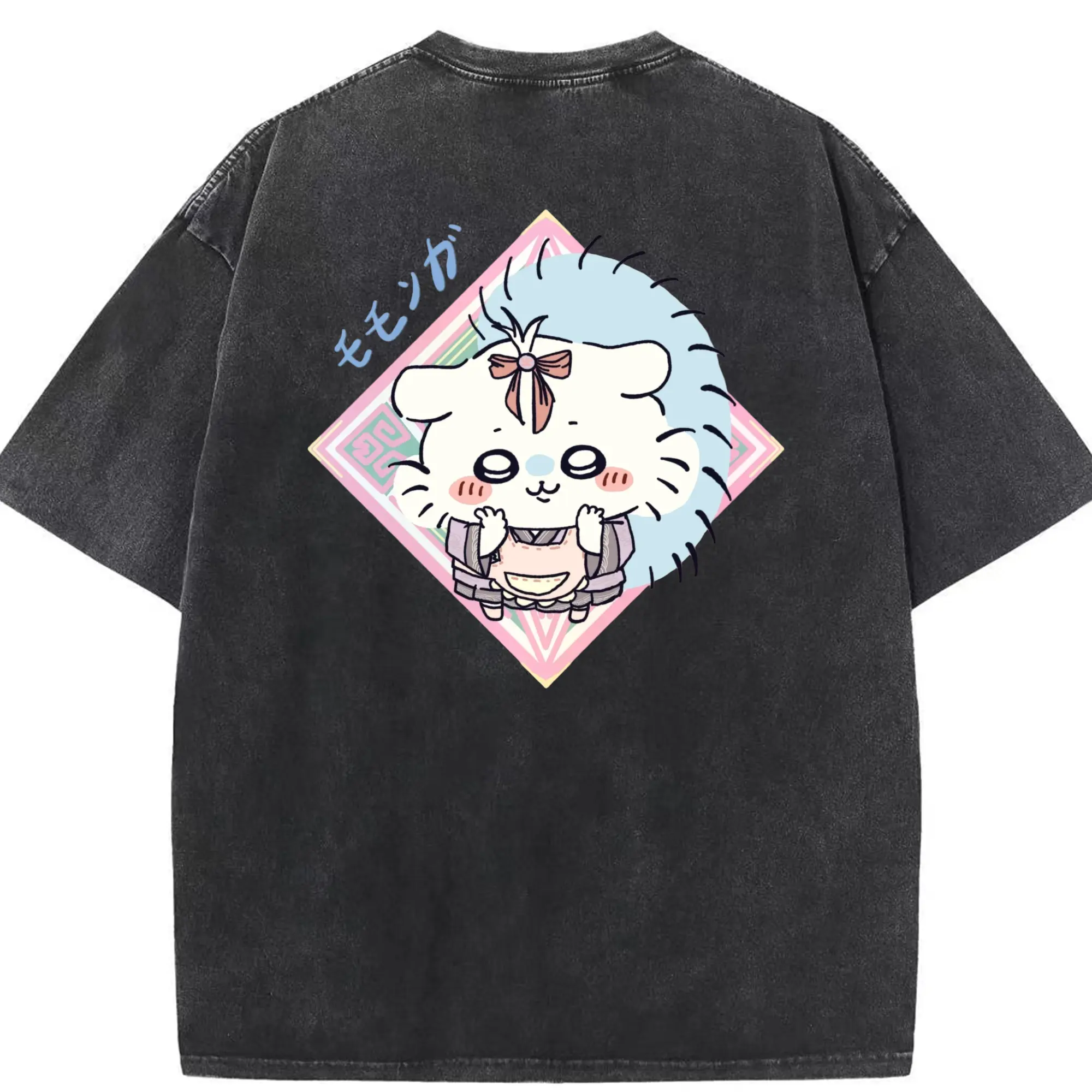ちい が わ グッズ モモンガ - 綿100％ ヴィンテージ風 半袖Tシャツ ・ 背面プリント ・ 柔らか肌触り ・ 通気性 快適 ・ スポーツ カジュアル 外出用