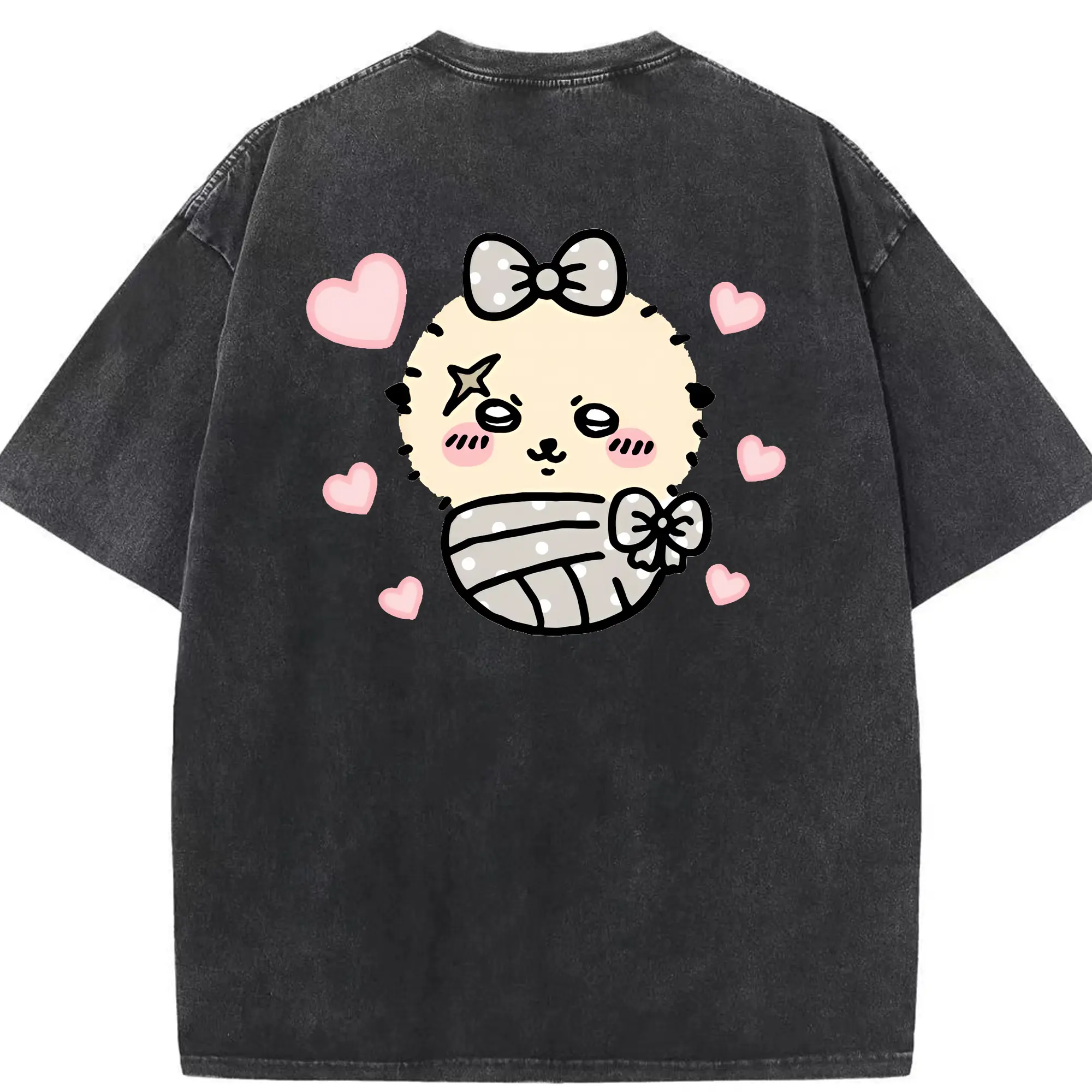 ちい が わ グッズ ラッコ - 綿100％ ヴィンテージ風 半袖Tシャツ ・ 背面プリント ・ 柔らか肌触り ・ 通気性 快適 ・ スポーツ カジュアル 外出用