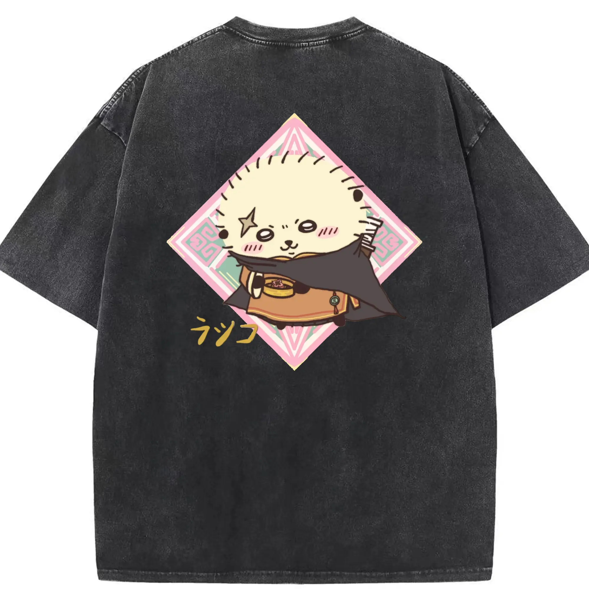 ちい が わ グッズ ラッコ - 綿100％ ヴィンテージ風 半袖Tシャツ ・ 背面プリント ・ 柔らか肌触り ・ 通気性 快適 ・ スポーツ カジュアル 外出用